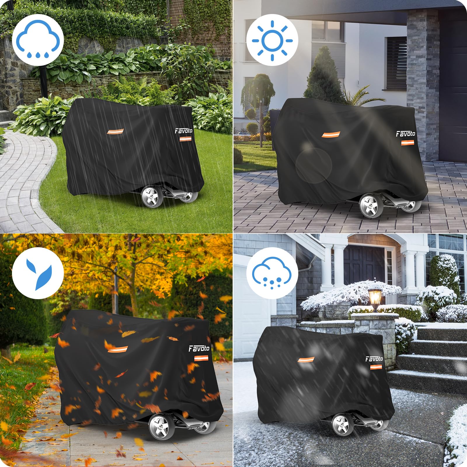 Favoto Heavy Duty Waterproof Mobility Scooter Cover - All Weather Outdoor Protection with Windproof Oxford Fabric & Waterproof Strip (48
