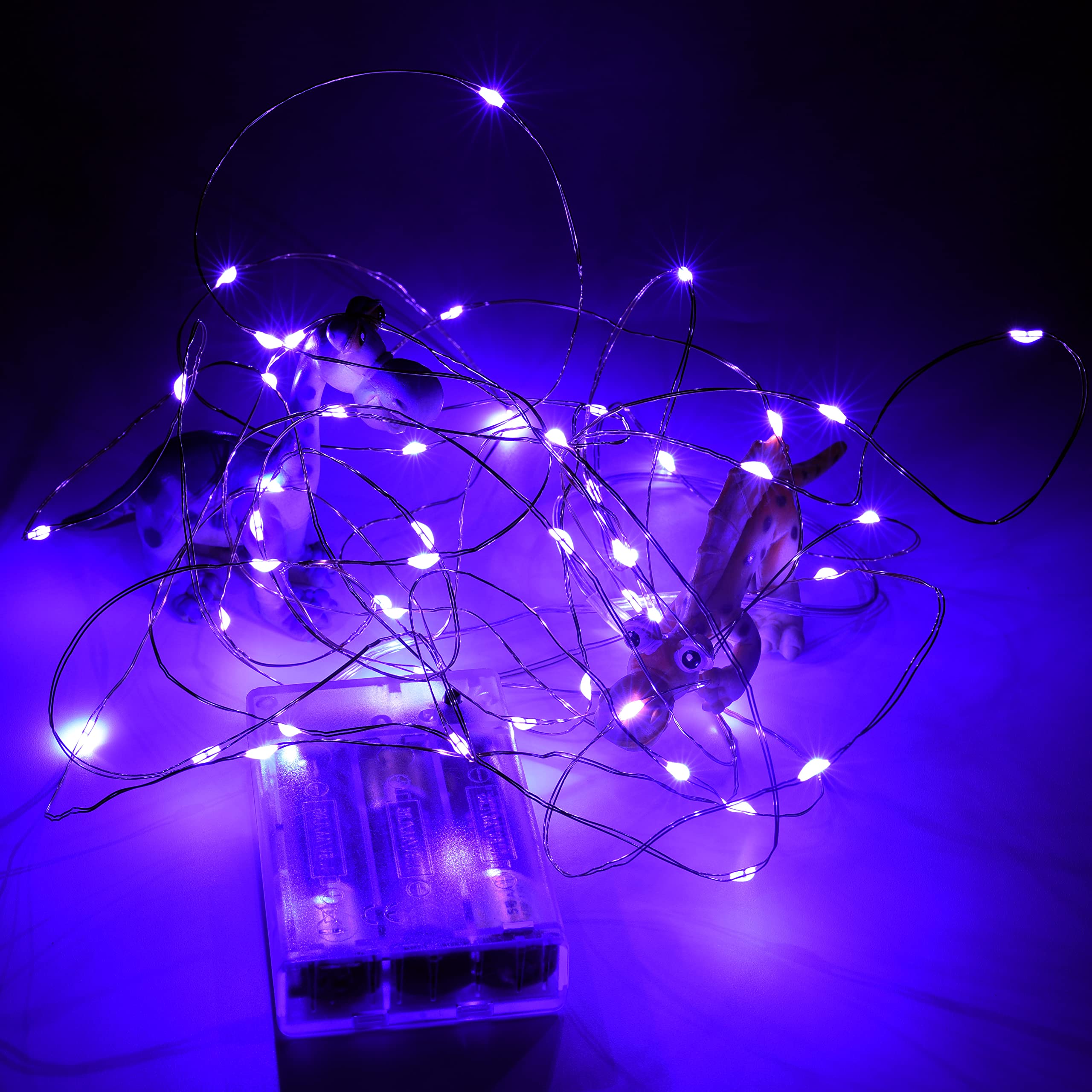 16Ft Battery Operated Fairy Lights with 8 Flashing Modes & Timer - 8 Hours On/16 Hours Off - Purple LED String Lights for Bedroom, Wedding, Party, Christmas Tree & Home Decor (1 Pack)