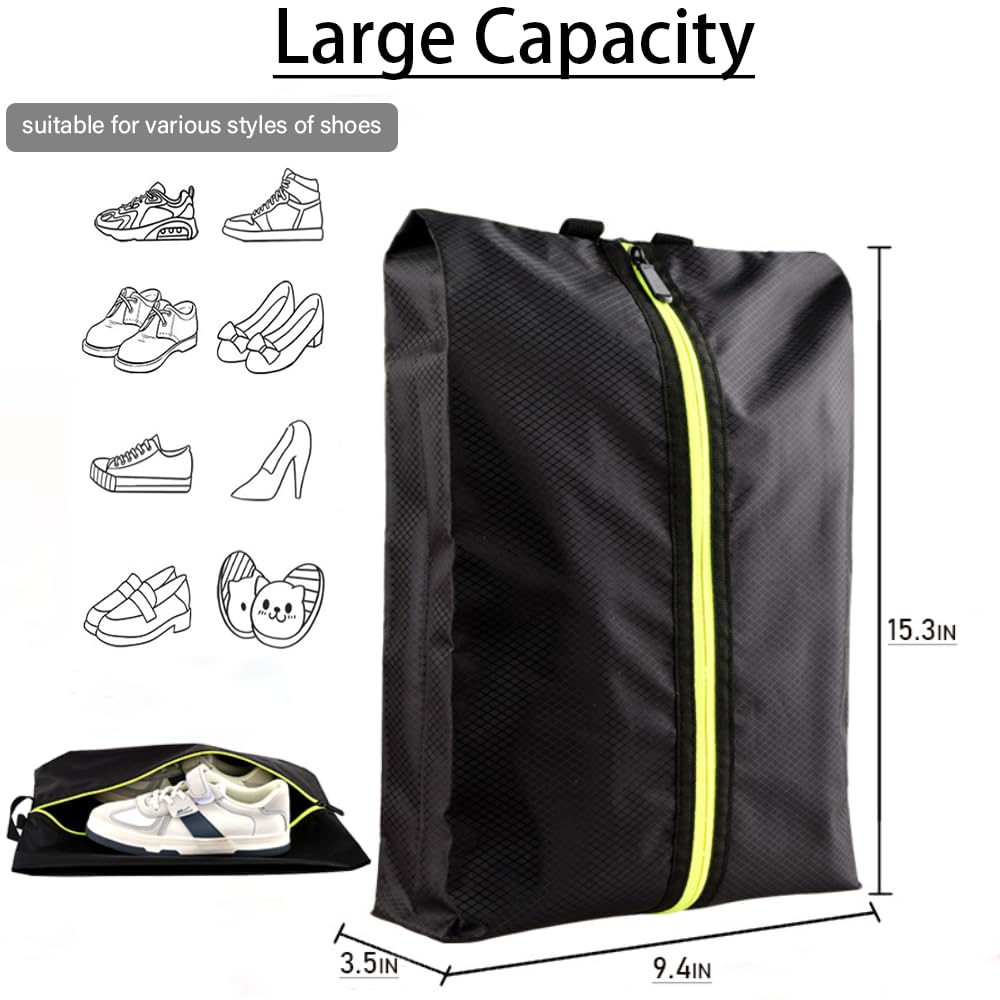 3-Pack Portable Shoe Storage Bags for Travel - XL Zippered Shoe Organizer with Handles (Green, Orange, Black) - Perfect for Gym, Vacation & Sports Equipment Storage - Unisex Travel Accessories