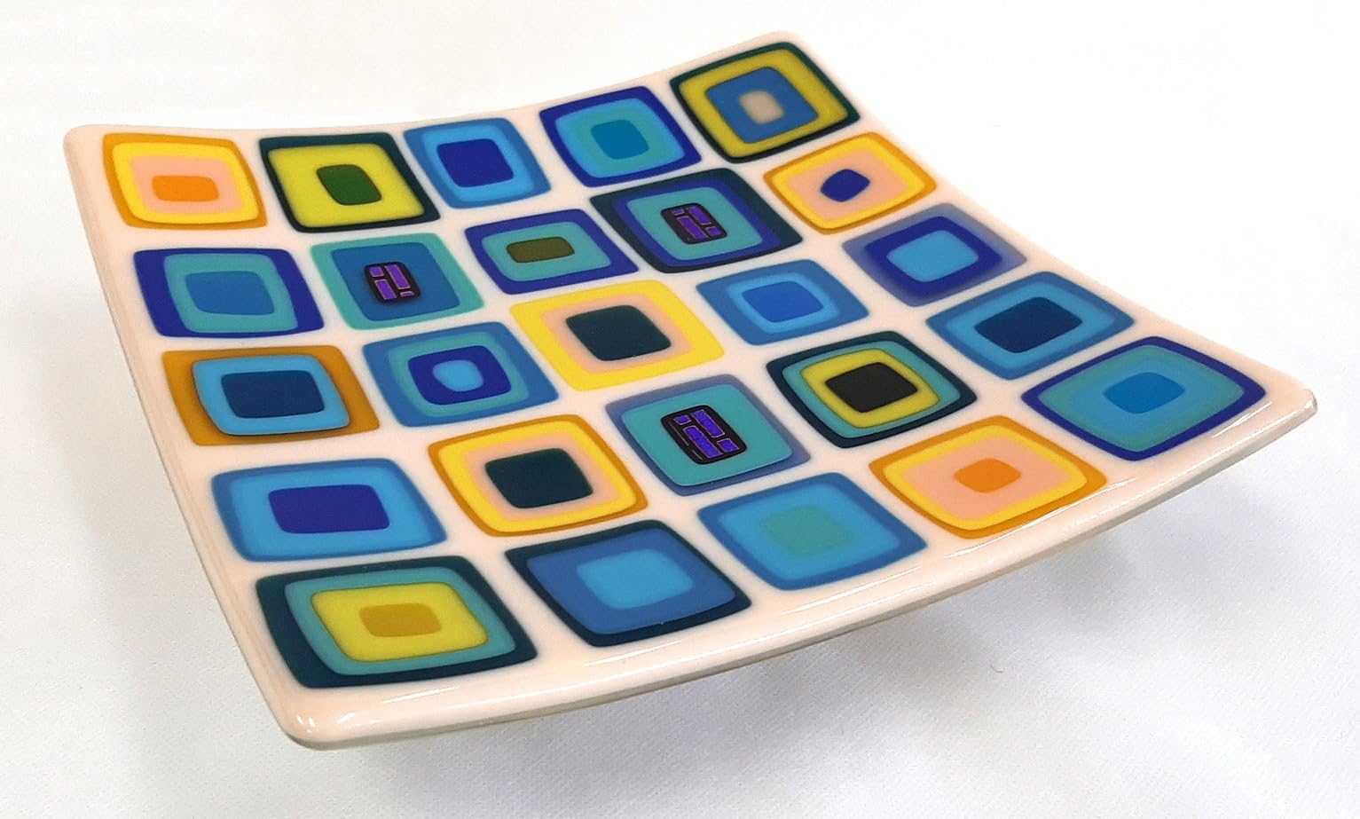Handmade Fused Glass Square Sushi Platter - Beige Serving Tray for Appetizers, Desserts & Table Decor | Elegant Kitchenware & Housewarming Gift for Hostess | Perfect for Dinner Parties, Japanese Cuisine & Home Decor