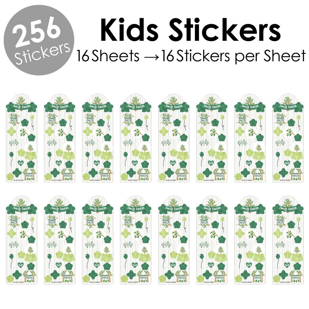Big Dot of Happiness Family Tree Reunion Stickers - 16 Sheets (256 Count) for Kids Party Favors, Family Gatherings & Classroom Activities - Perfect for Scrapbooking, Gift Wrapping & DIY Crafts
