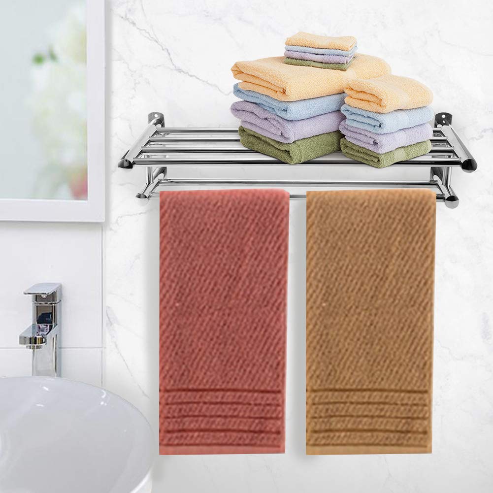Wall Mounted Double Towel Rack & Shelf for Bathroom Storage - Space Saving Organizer
