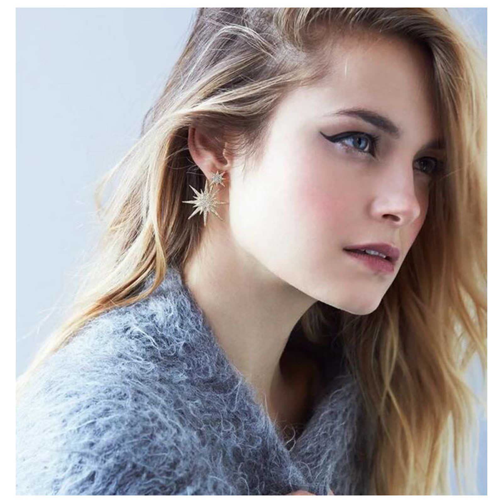 Allereya Crystal Starburst Ear Jacket Earrings - 14K Gold Plated Cubic Zirconia Paved Vintage Stud Earrings for Women, Girls Gift | Perfect for Parties, Weddings & Everyday Elegance