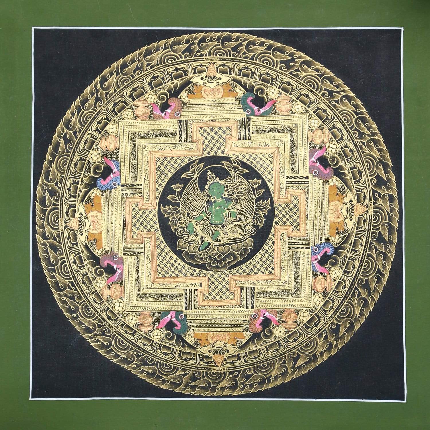Green Tara Sacred Geometry Thangka Wall Art – Handmade Buddhist Meditation Painting for Home & Temple Decor | Spiritual Gift for Yoga & Mindfulness