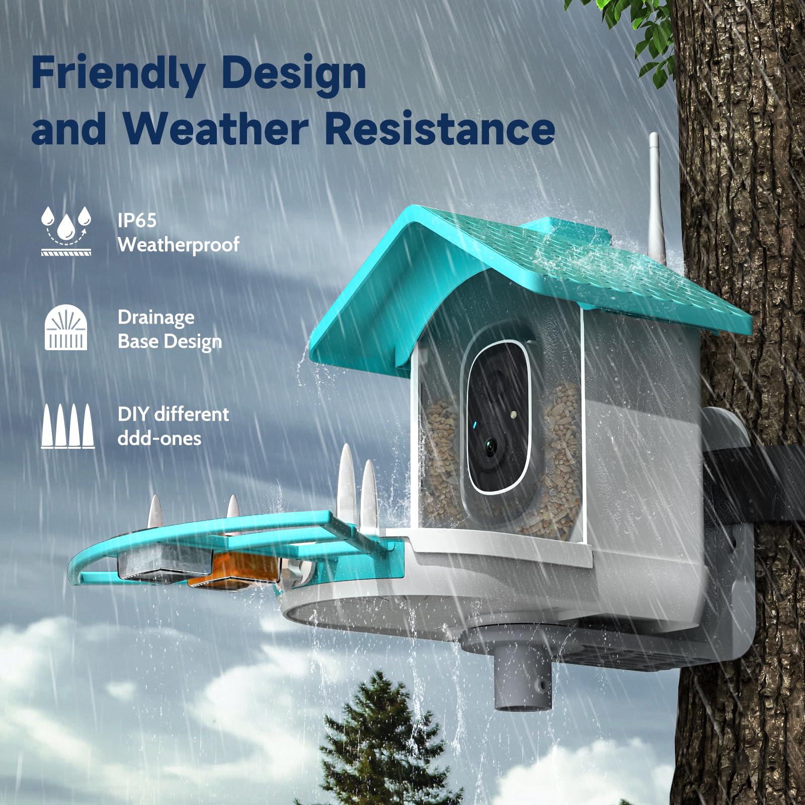 Smart Bird Feeder with HD Camera & Solar Panel - Outdoor Squirrel-Proof Bird Feeder with AI Bird Identification - Perfect Gift for Bird Lovers (Blue) - Ideal for Backyard Bird Watching & Nature Observation
