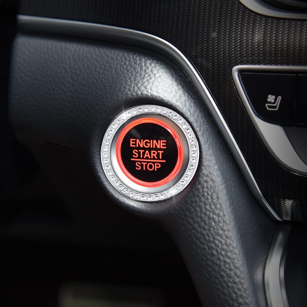 Sparkling Silver Rhinestone Car Accessories - Engine Start Stop Button Cover for Honda Accord 10th Gen | Bling Ignition Ring Stickers | Interior Decoration Trim | Perfect for Car Customization & Luxury Upgrade