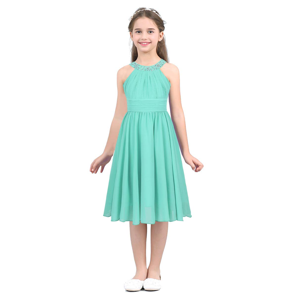 **Flower Girl Dresses for Weddings - Sleeveless Chiffon Halter Bridesmaid Gown for Kids Birthday Party & Formal Events**    *Perfect for weddings, birthday parties, baptisms, and other special occasions!*