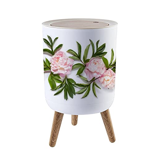 Small Trash Can with Lid - 1.6 Gallon Bathroom, Kitchen, Office Garbage Bin | Dog Proof Waste Basket with Pink Peony Flowers & Green Leaves Design | Perfect for Bedroom, Nursery, Laundry Room & Pet Areas | Odor Control & Decorative Touch