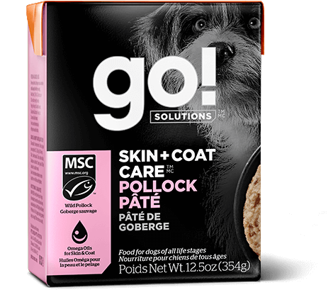 Go! Solutions Skin & Coat Pollock Pâté Wet Dog Food - Grain-Free, Omega Rich Formula for Healthy Skin & Shiny Coat - 12.5oz (354g) Tetra Pak - Perfect for Sensitive Stomachs & Picky Eaters