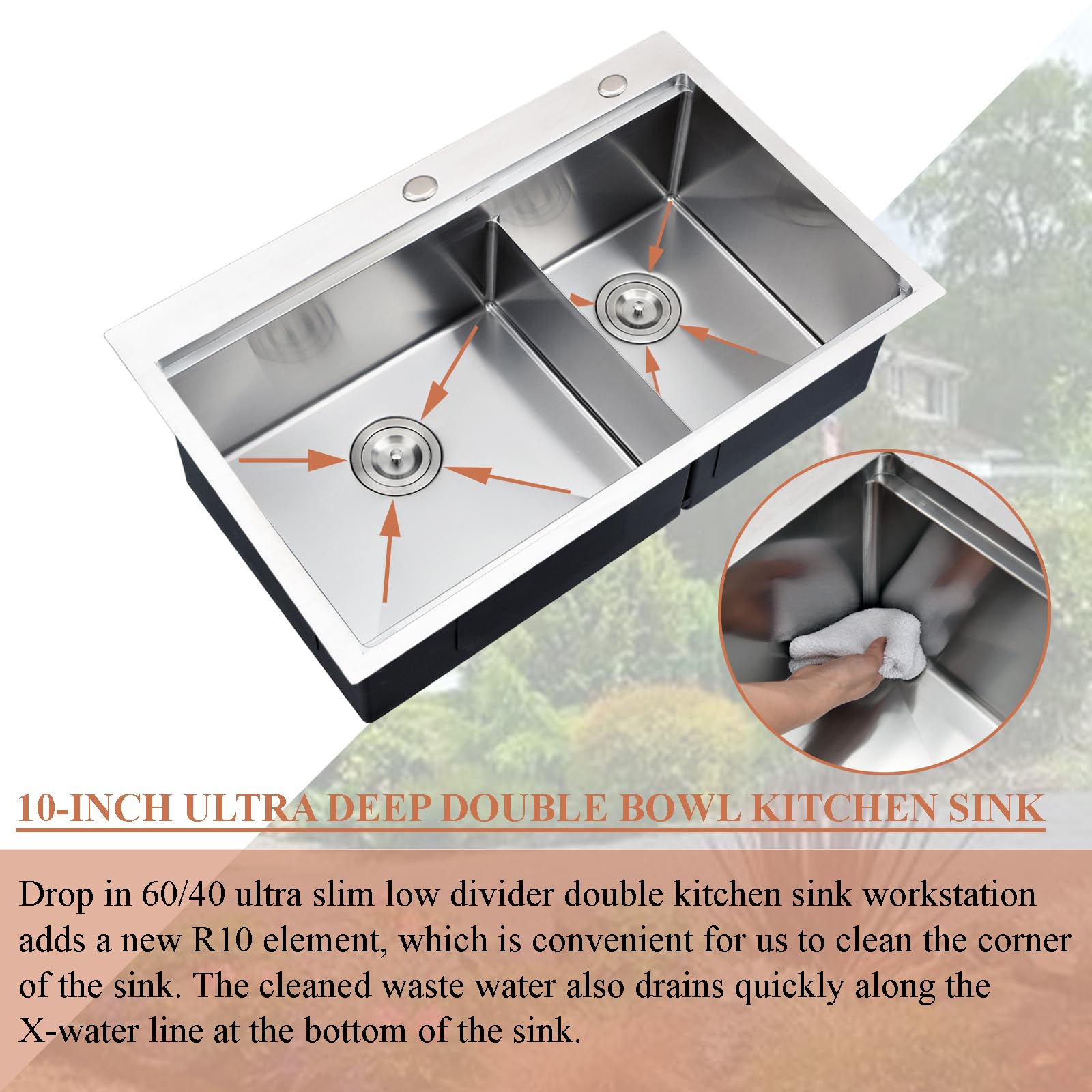 33x22 Inch Drop-In Double Bowl Kitchen Sink Workstation - 16 Gauge Stainless Steel with 60/40 Low Divider & Cutting Board - Perfect for Meal Prep, Washing Dishes, and Modern Kitchen Renovations