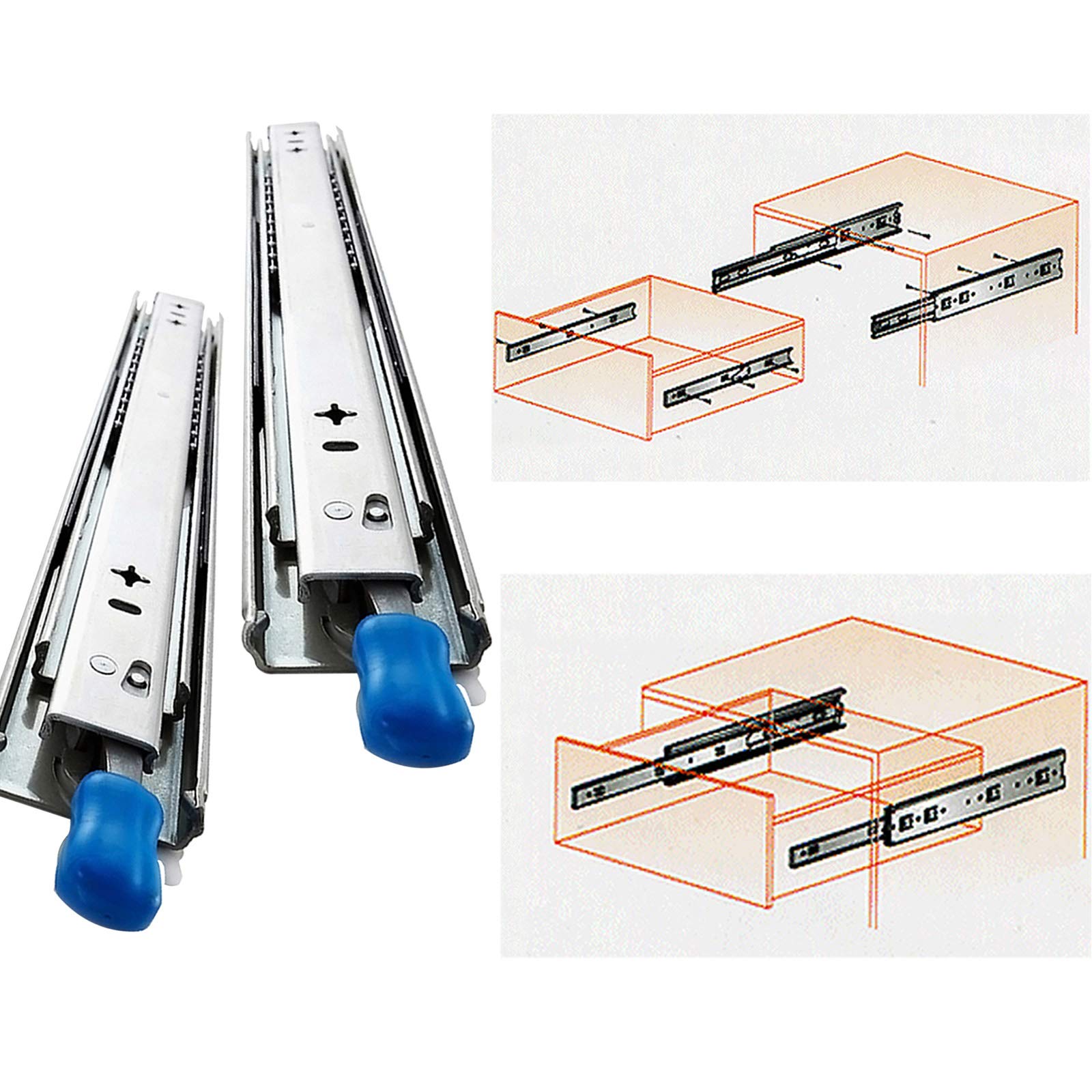 Heavy Duty Ball Bearing Drawer Slides - Full Extension 242 lbs Capacity (1 Pair) - Easy Install for Cabinets, Dressers, Toolboxes & Workshop Furniture