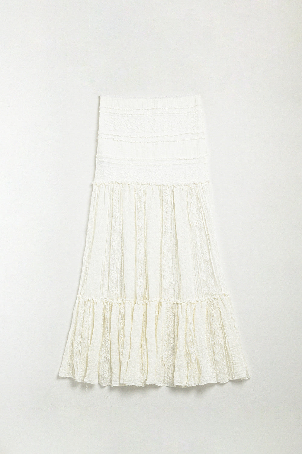 Elegant White Lace Long Skirt with Waist Fit - Perfect for Weddings, Parties & Formal Events