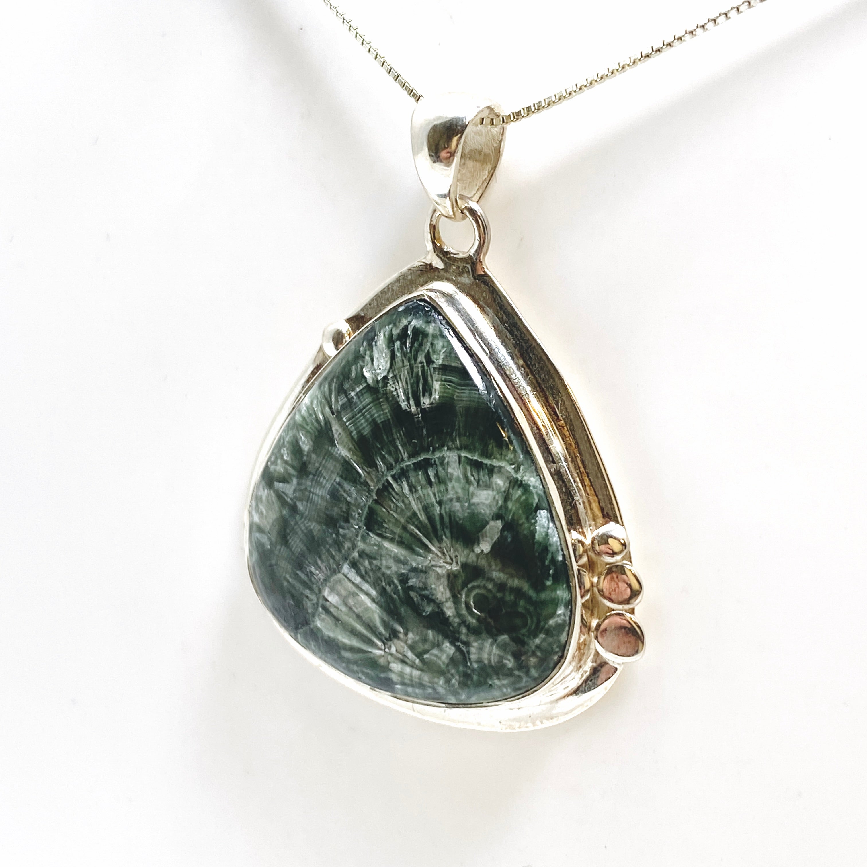 Seraphinite Teardrop Cabochon Pendant in Sterling Silver - Healing Crystal Jewelry for Meditation & Energy Work - Elegant Gift for Spiritual Seekers