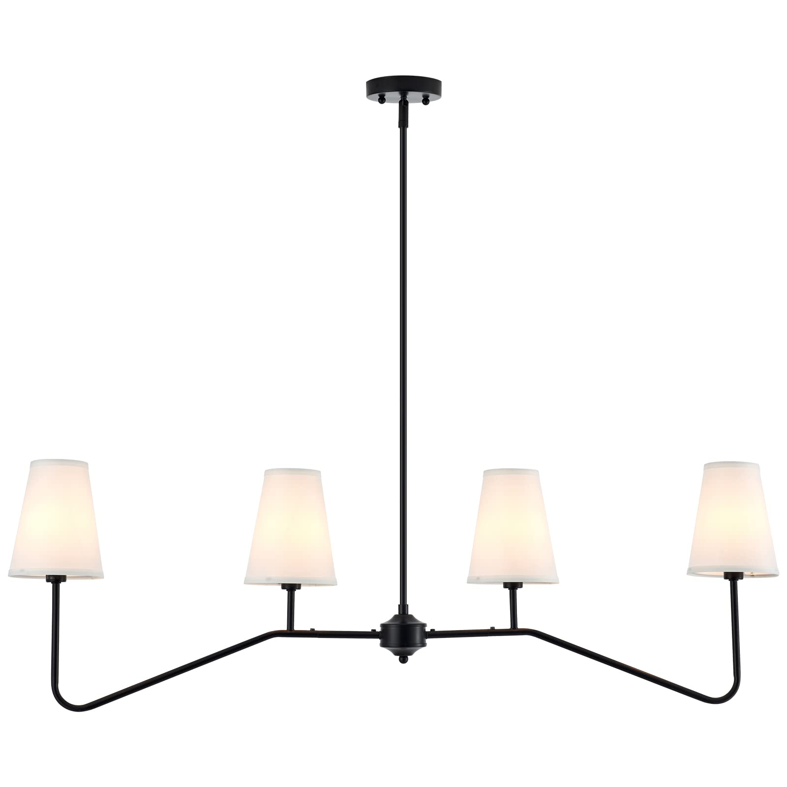 VILUXY Classic Linear Chandelier - 4-Light Modern Pendant Lighting for Kitchen Island, Dining Room & Living Room | Off-White Fabric Shade | Indoor Restaurant Lighting | Perfect for Contemporary Homes & Commercial Spaces