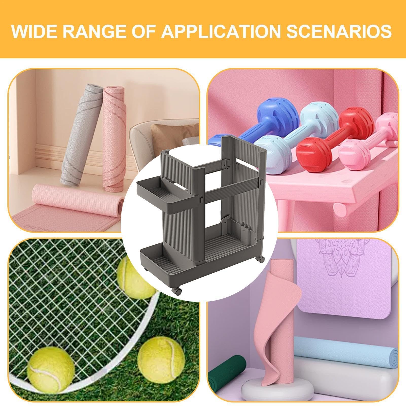 Premium Yoga Mat Storage Basket & Gym Equipment Holder with Wheels - Space-Saving Workout Gear Organizer for Kettlebells, Dumbbells, Foam Rollers & Yoga Blocks - Perfect for Home Gyms & Fitness Studios (Black)