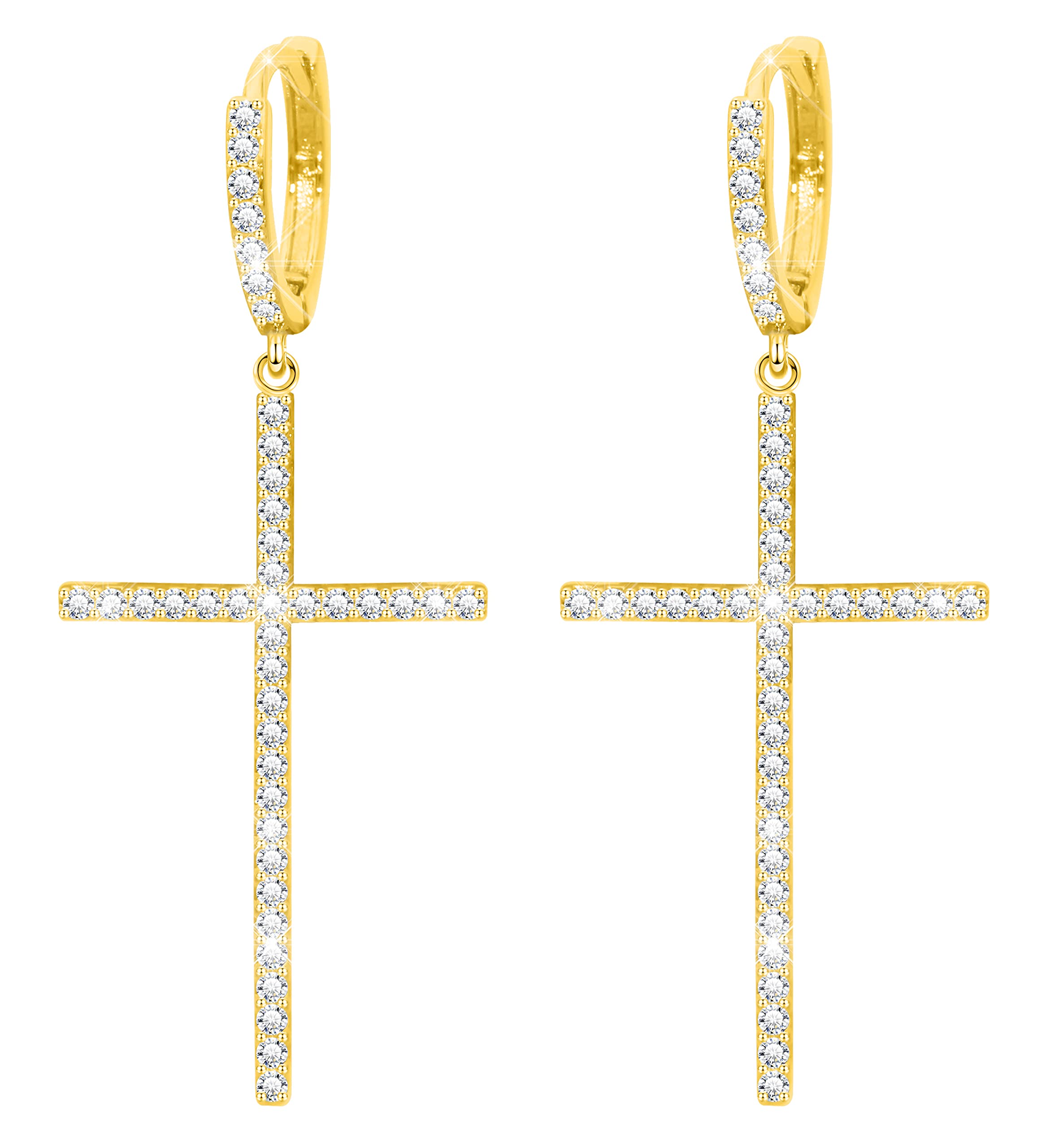 14k Gold Plated S925 Silver Hoop Earrings for Women - Minimalist Drop Feather Cross & Butterfly Dangle Huggie Earrings | Perfect for Everyday Wear, Parties & Special Occasions