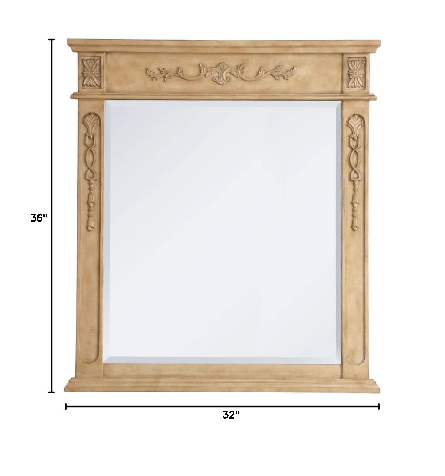 Elegant Danville 36x32 Inch Wood Framed Bathroom Mirror in Antique Beige - Perfect for Vanity, Powder Room & Farmhouse Style Decor