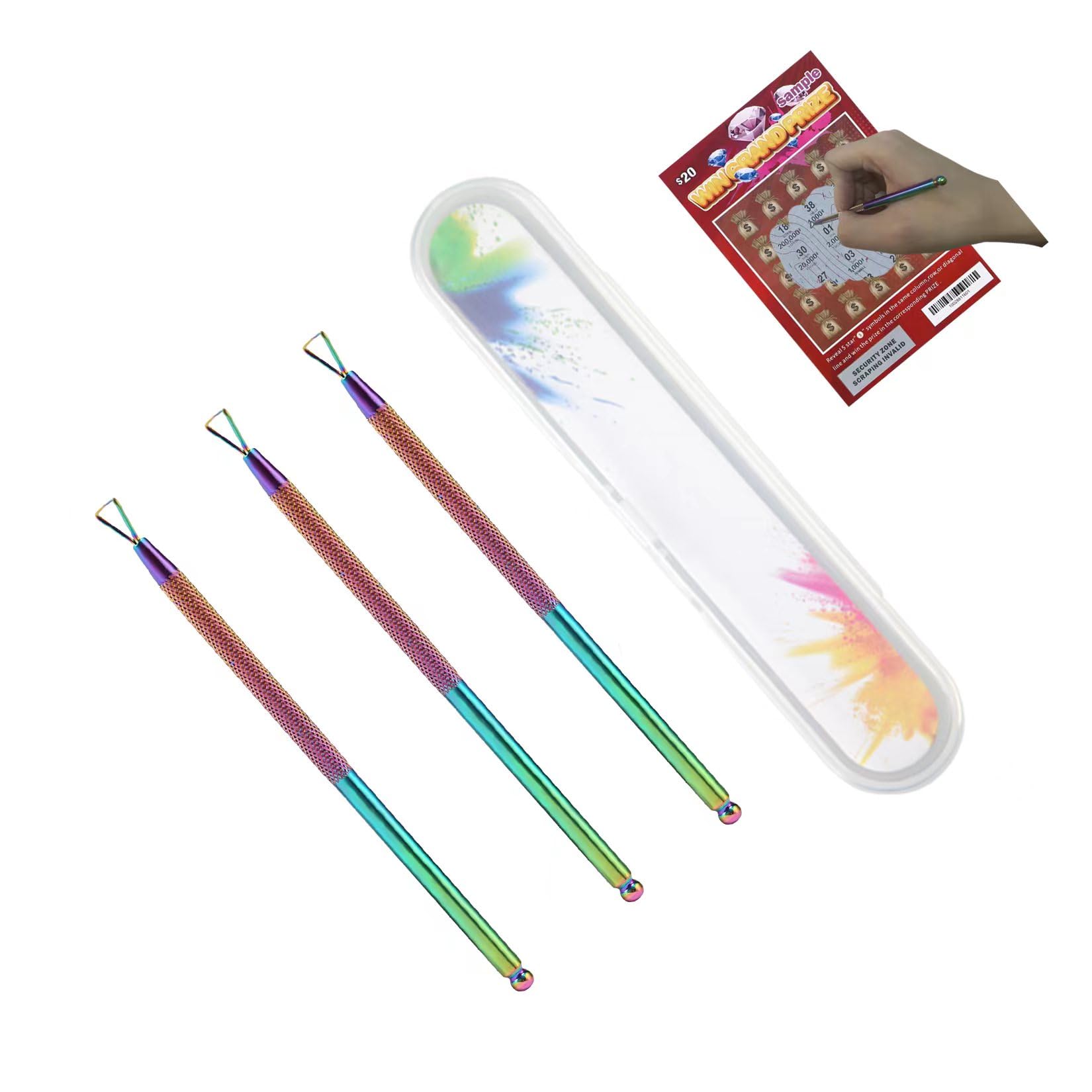3PCS Lottery Ticket Scratcher Tools - Scratch Off Cards Helper with Ergonomic Design for Arthritis & Sensitive Hands (Rainbow Colors) - Perfect for Lottery Games, Bingo, Gift Cards & Instant Wins