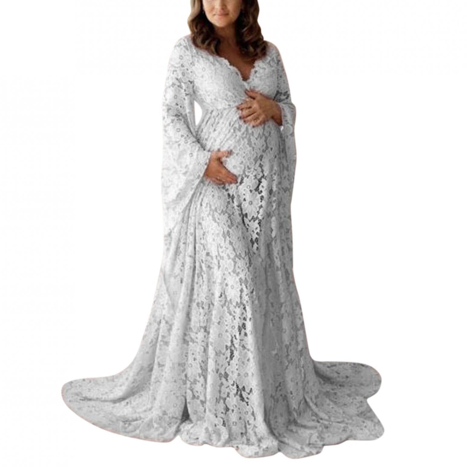 Valentine's Day Maternity Dress - Women's Boho Lace Photography Gown for Pregnancy & Maternity Shoots, White - Perfect for Valentine's Dates, Baby Showers & Maternity Photos