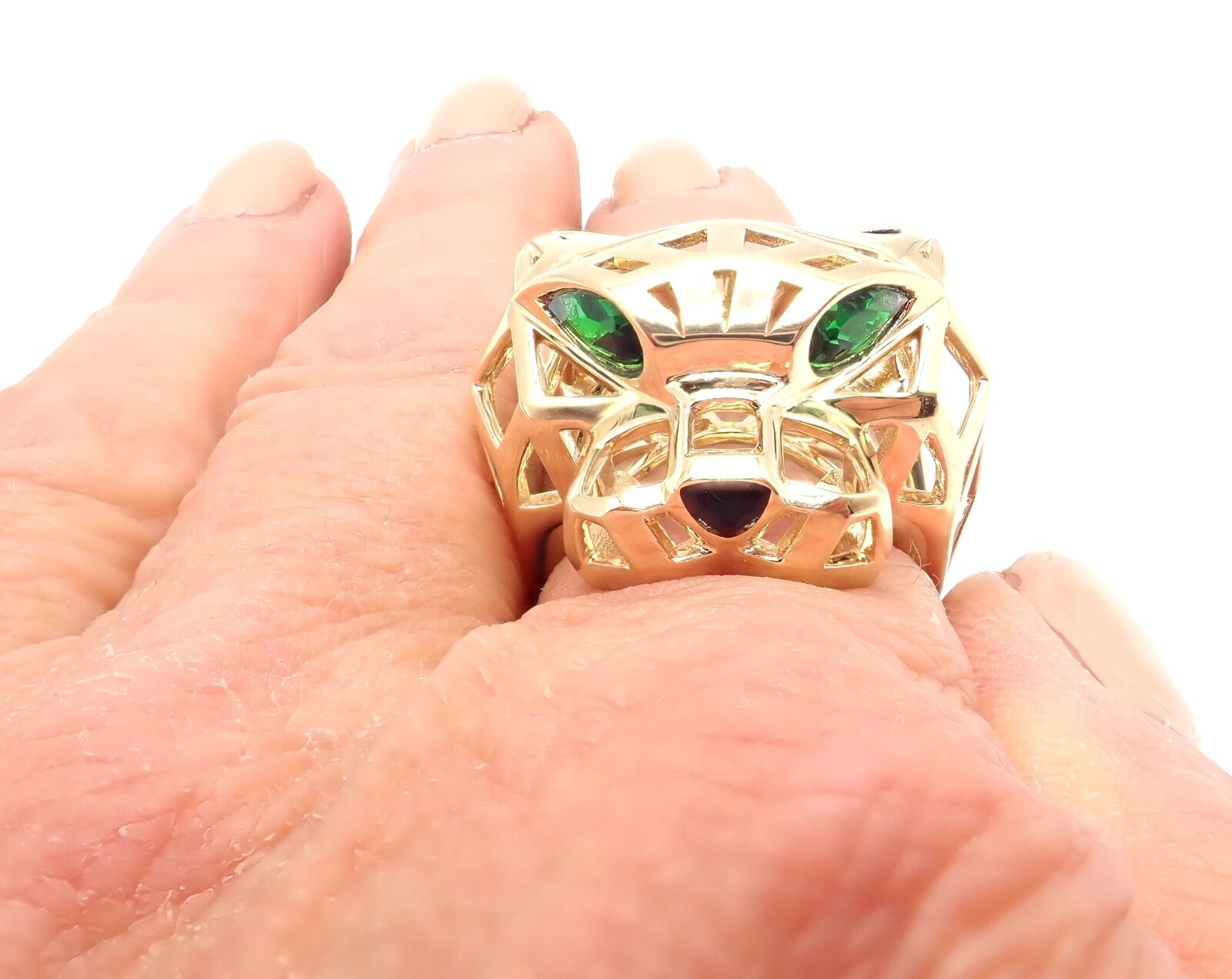 Authentic Cartier Panthere 18k Yellow Gold Tsavorite Onyx Ring - Luxury Jewelry for Women, Perfect for Weddings, Parties & Special Occasions