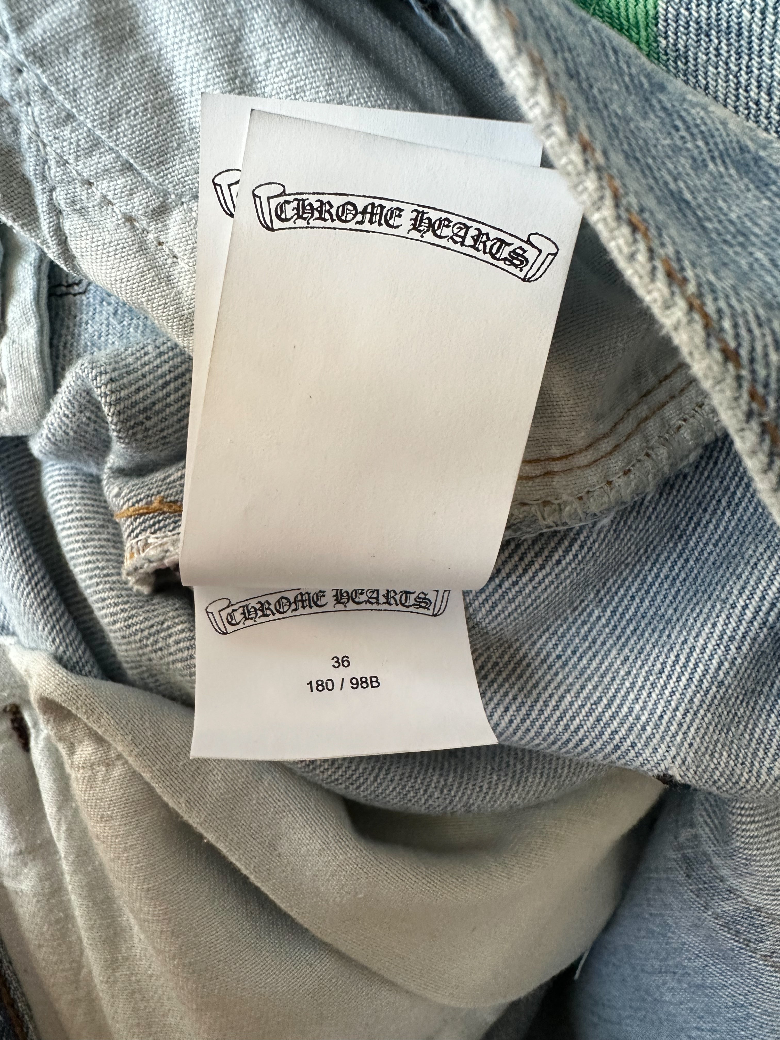 Chrome Hearts x Levi's Blue Cross Patch Distressed Denim Jeans for Men & Women - Vintage Style Ripped Skinny Jeans - Perfect for Streetwear & Casual Outfits