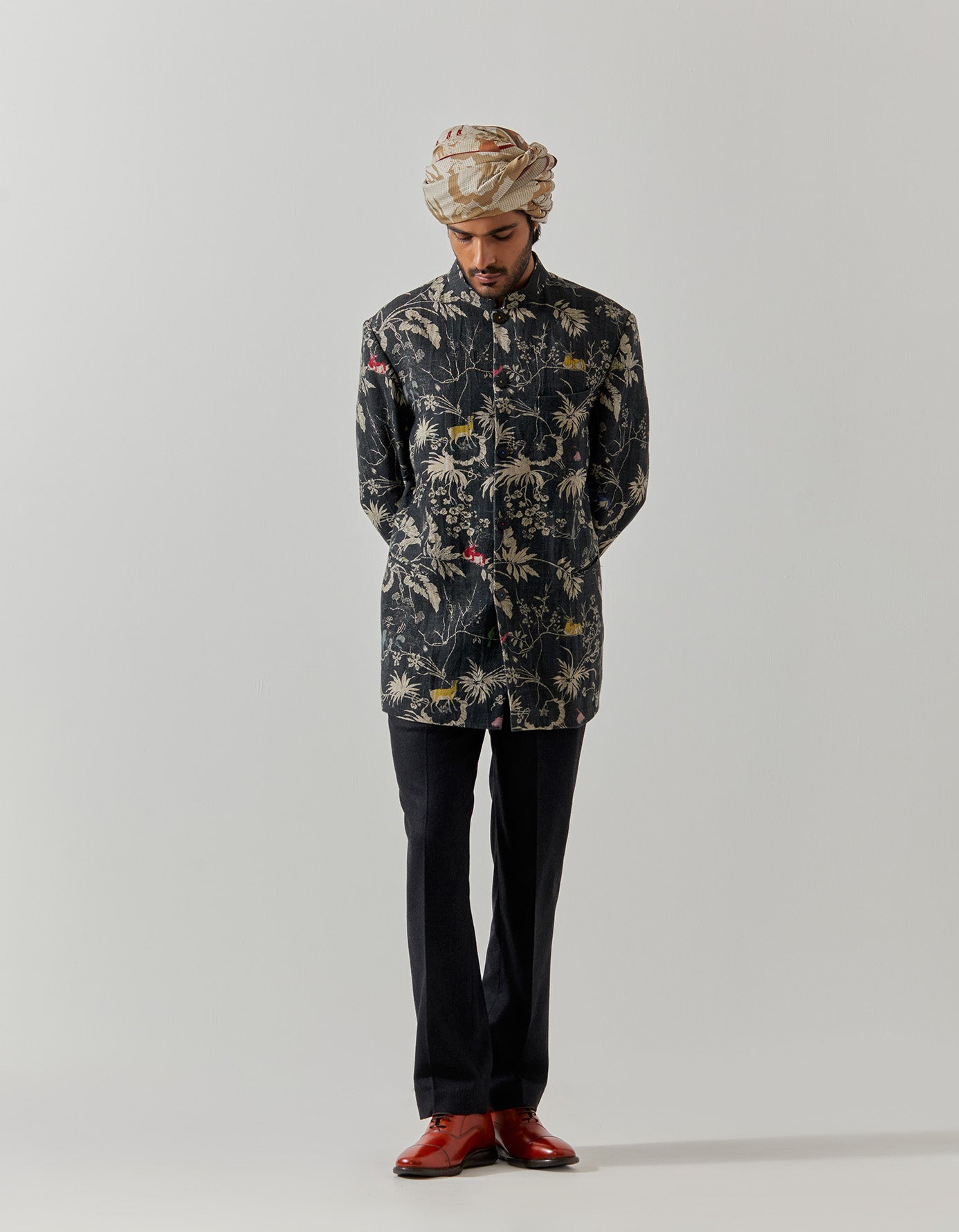 Premium Black Bandhgala Jacket for Men - Heavy Linen Fabric with Rainforest Design - Perfect for Weddings, Parties & Formal Occasions