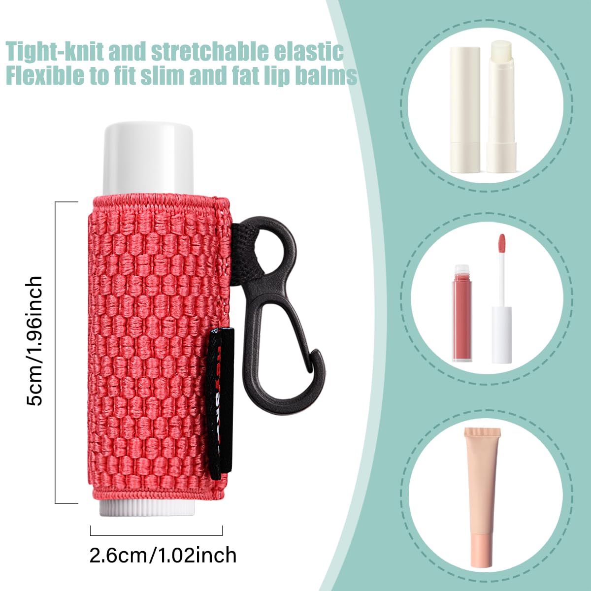 HEYSKAY 10PCS Lip Balm Holder Keychain - Compact Clip-On Lipstick & Chapstick Organizer with Elastic Sleeves - Perfect for Keychains, Purses & Travel Essentials