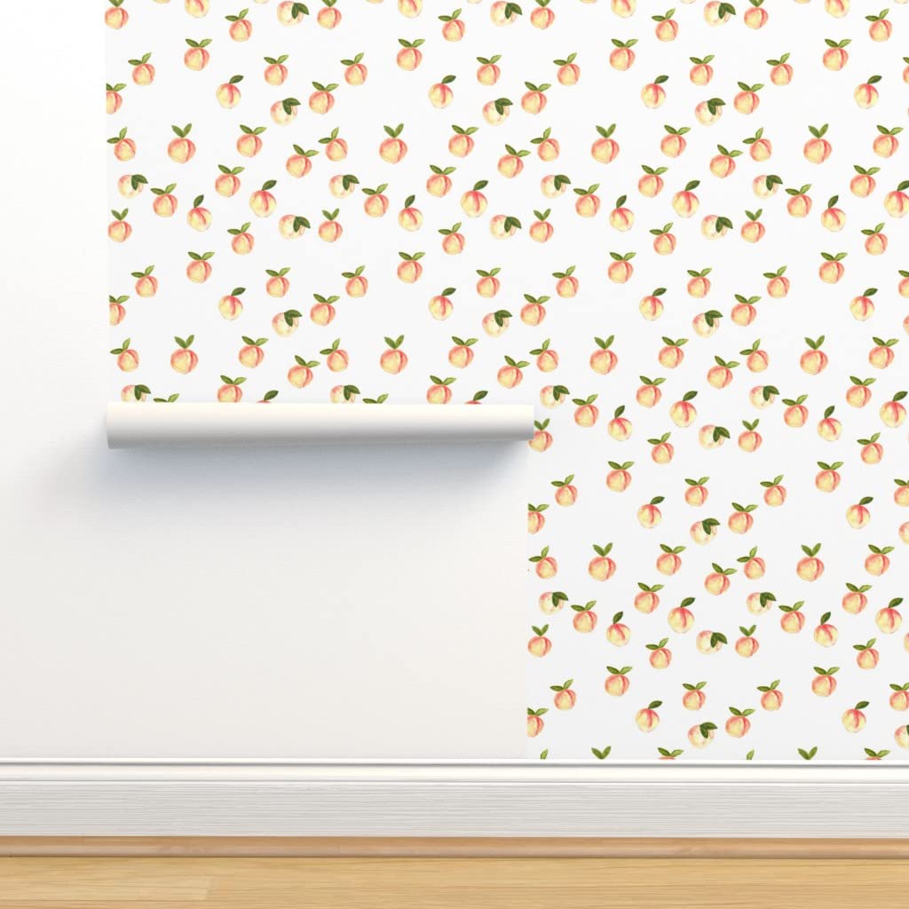 Removable Wallpaper Swatch - Watercolor Peaches White Fruit Design | Trendy Nursery & Baby Girl Room Decor | Summer-Themed Pre-Pasted Wallpaper by Spoonflower | Perfect for Accent Walls, DIY Projects & Home Renovations