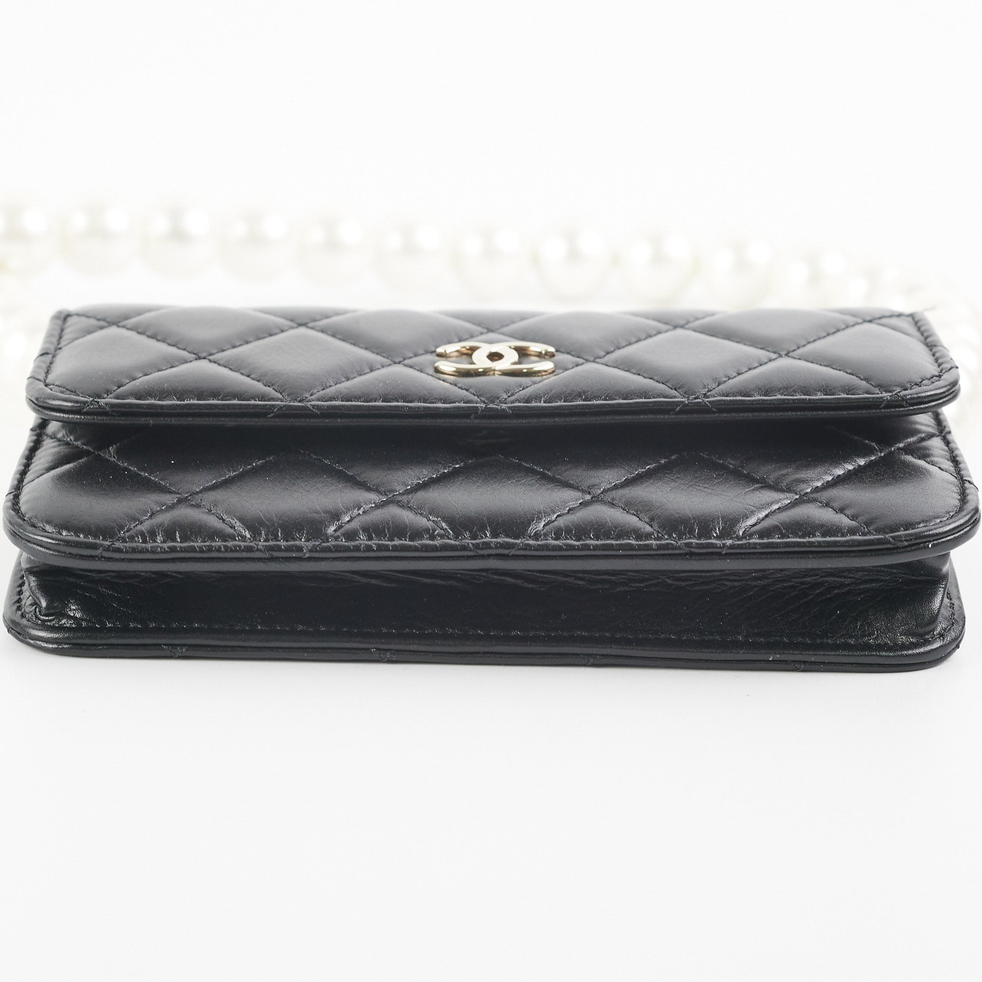 Chanel Black Pearl Card Holder & Shoulder Bag - Luxury Women's Wallet with Pearl Accents for Everyday Use & Special Occasions