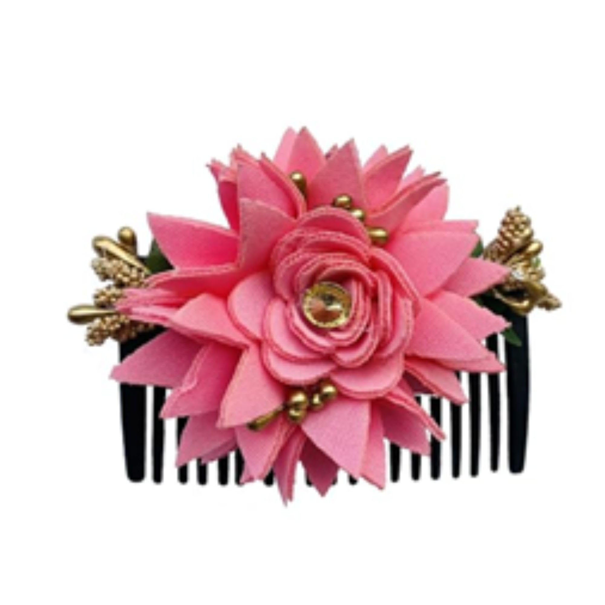 Veera Floral Hair Clip - Elegant Bun and Side Comb Hair Accessory for Women & Girls (1-Pack, Pink) | Perfect for Weddings, Parties, and Everyday Styling