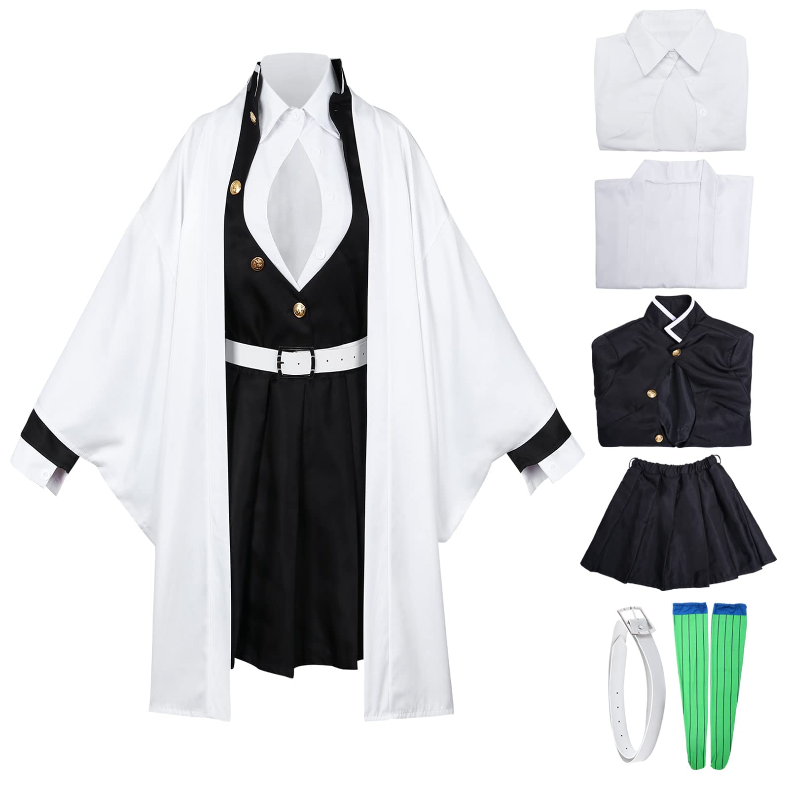 Demon Slayer Cosplay Costume Set - 8 Pcs Tanjiro, Nezuko & Shinobu Kimono Outfit for Anime Fans | Role Play, Halloween & Convention Cosplay