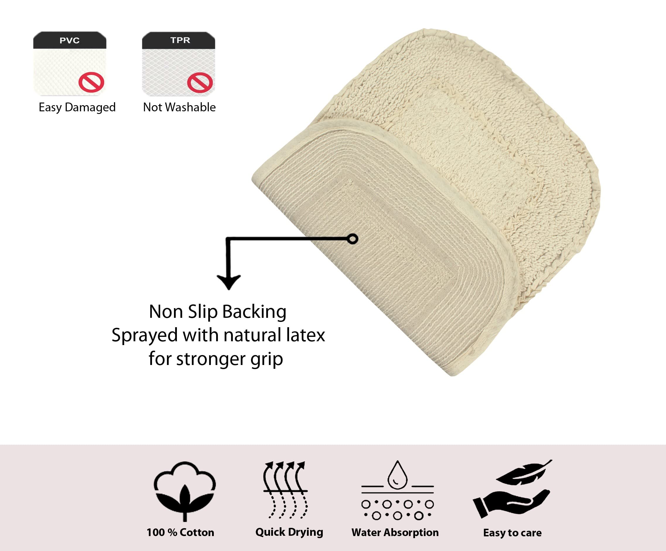 Premium 100% Cotton Bathroom Rugs Set - Ultra Soft & Absorbent Non-Slip Bath Mat with Runner - Machine Washable 3-Piece Ivory Collection for Bathroom & Kitchen Floor - Home Weavers Radiant Collection - Perfect for Bathroom Safety & Cozy Home Decor