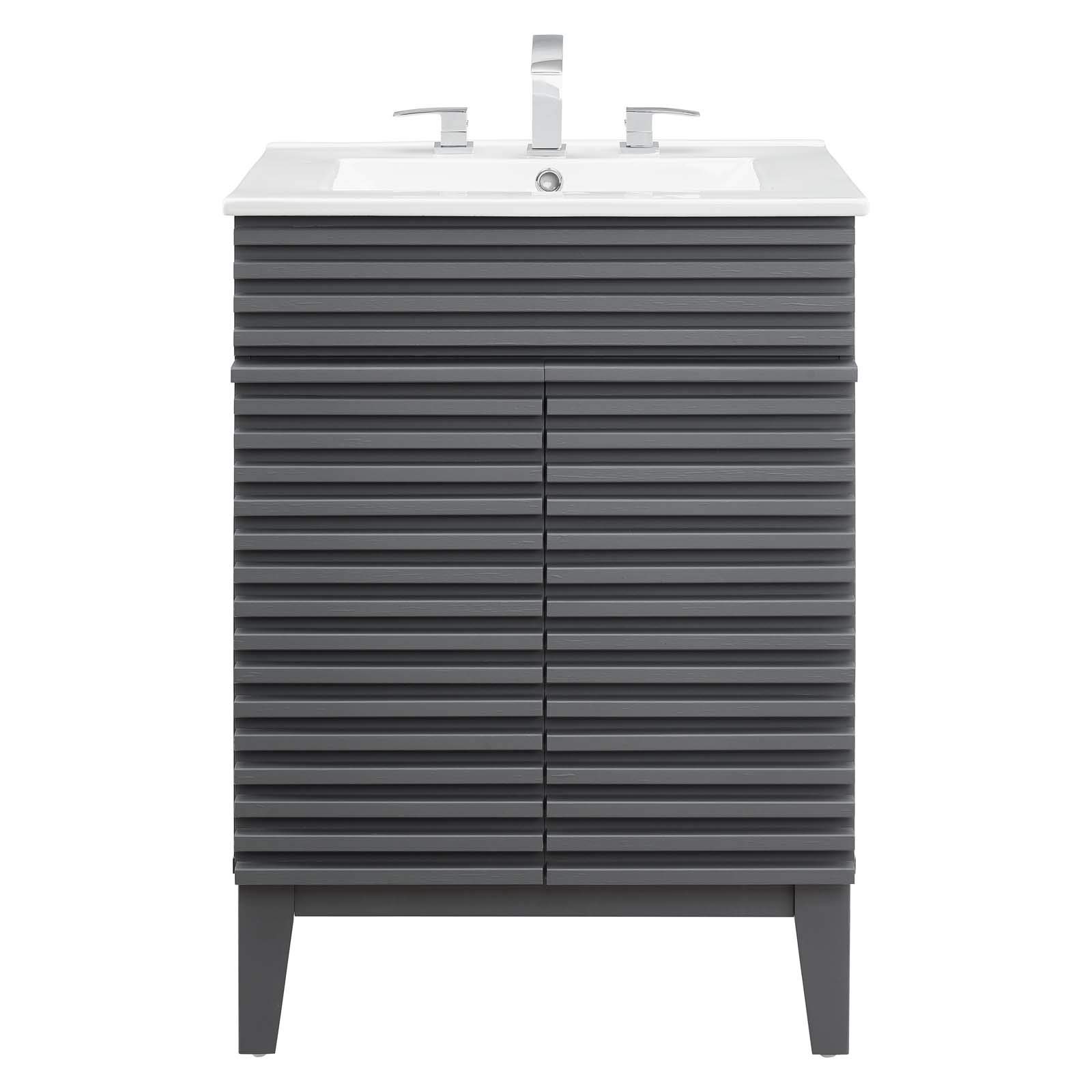 Modway Render 24 Inch Vanity with Sink - Modern Bathroom Floor Cabinet in Gray White | Perfect for Small Bathrooms, Powder Rooms & Apartment Remodels