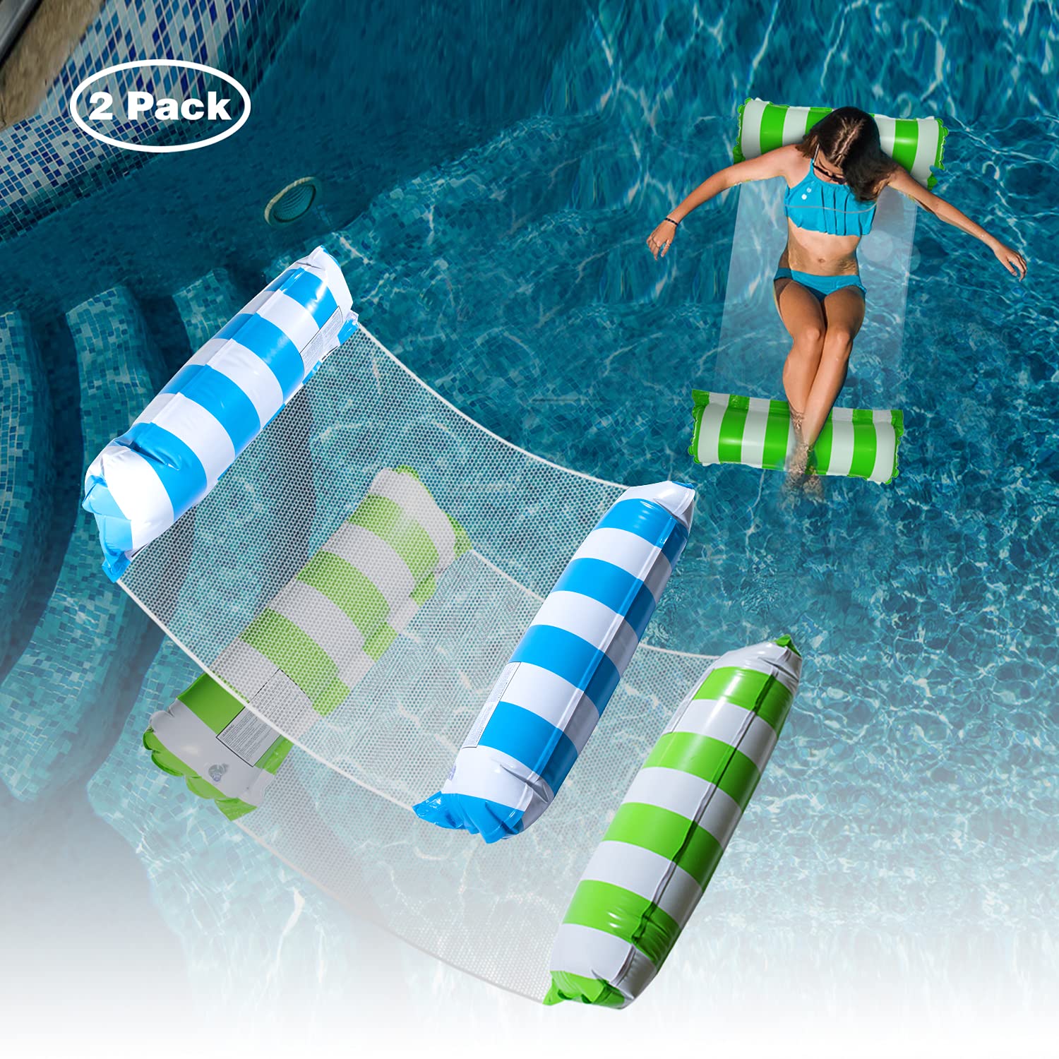 Water Swimming Pool Float Hammock - Inflatable Lounger for Adults, Comfortable Floating Bed for Relaxation, Vacation Fun, and Rest - Perfect for Pools, Lakes, and Beaches