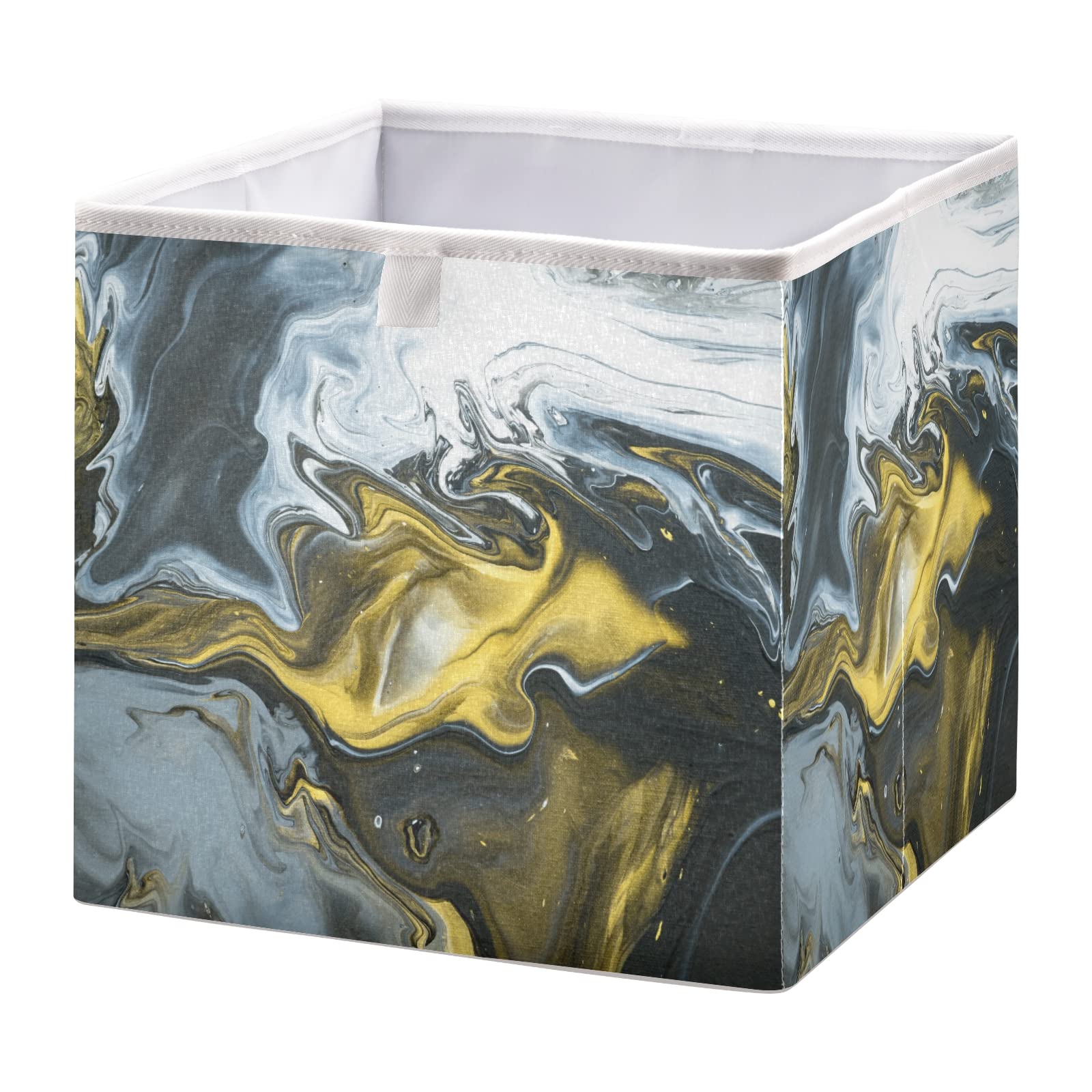 Modern Black Gold Marble Texture Acrylic Painting Square Storage Basket - Foldable Collapsible Organizer Bin for Toys, Clothes, Nursery | Easy Assembly Home Decor & Organization Solution