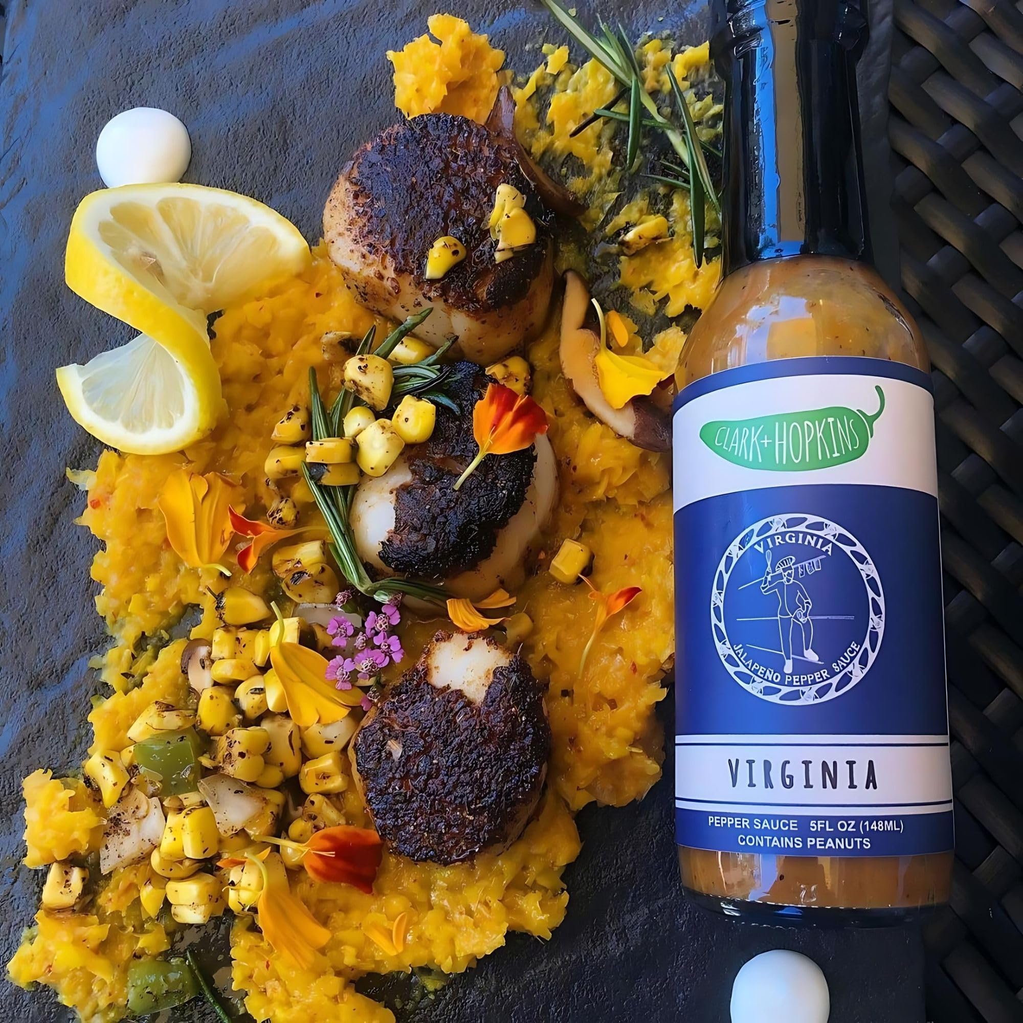 Clark + Hopkins Virginia Jalapeno Pepper Sauce with Peaches, Habanero & Whiskey - Medium Heat Hot Sauce (5 oz) - Perfect for Tacos, Wings & BBQ Glazes