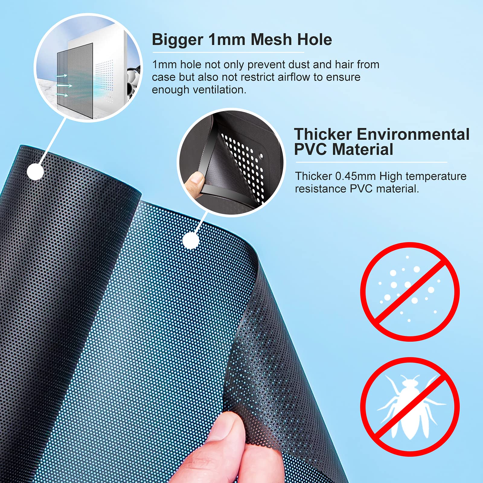 2-Pack 500x500mm (19.68inch) Magnetic PVC Dustproof Mesh Filter Cover for PC Case, Computer Chassis & Speakers - DIY Dust Protection for Gaming Rigs, Home Theater & Office Setups