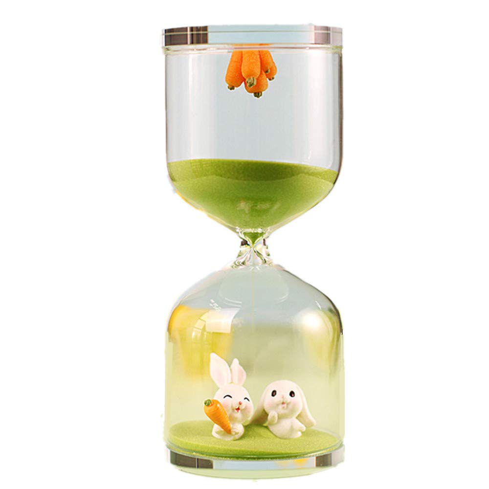 Falytemow 30-Minute Hourglass Sand Timer with Carrot & Rabbit Design - Green Sand Desktop Decoration for Kitchen, School, Teaching, Office Decor & Stress Relief