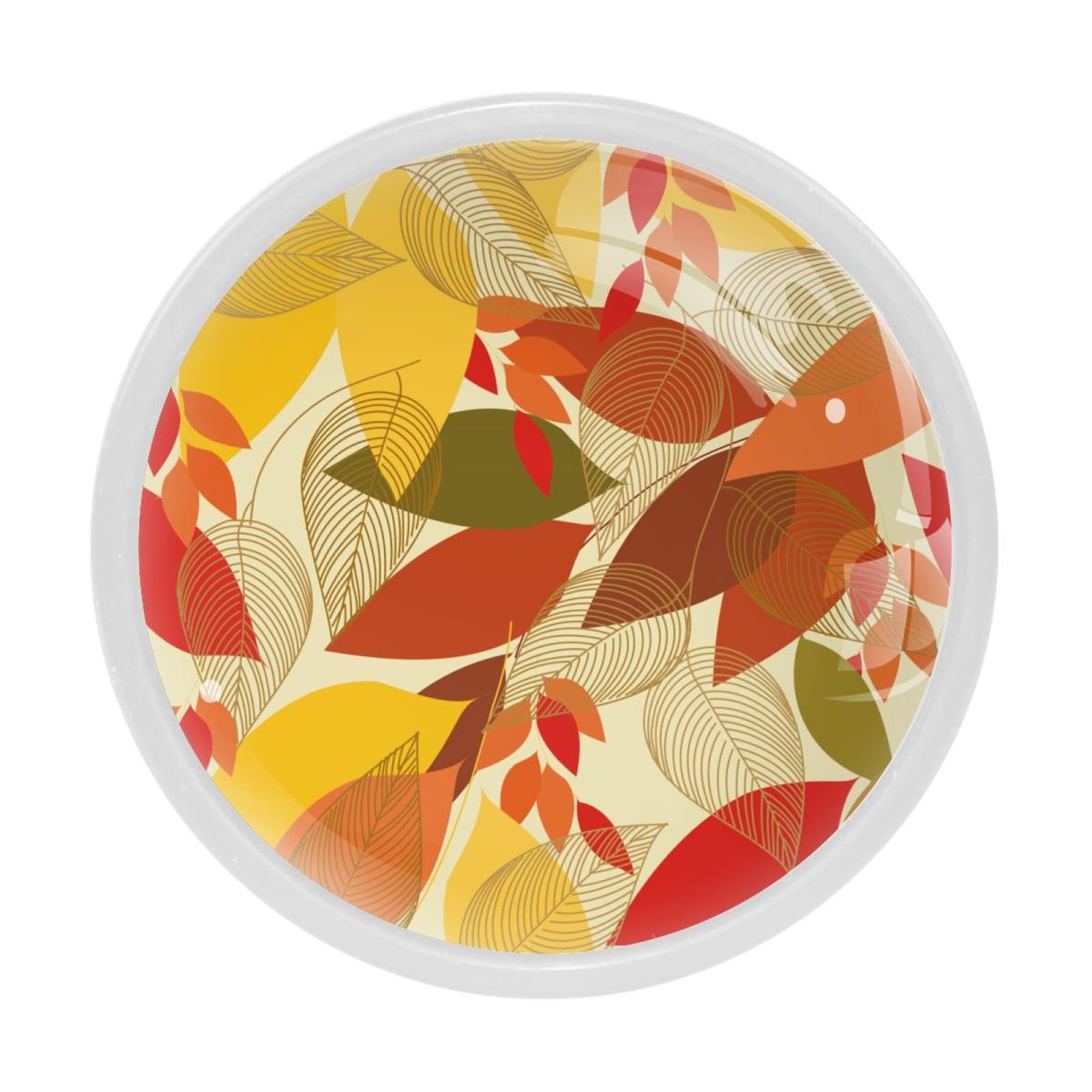 GIAPB 4Pcs Colorful Autumn Leaves Cabinet Handles - Elegant Knobs & Pulls for Kitchen Cabinets, Dressers & Furniture (Home Decor Upgrade)
