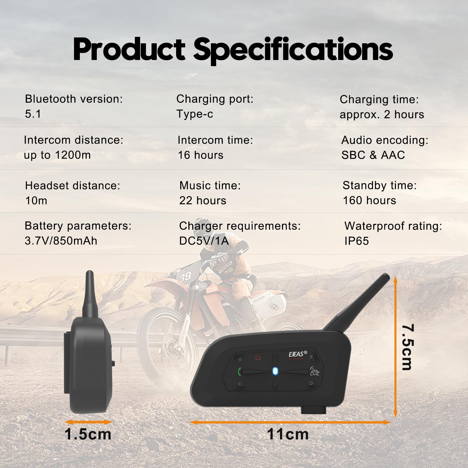EJEAS V7 Motorcycle Bluetooth Helmet Intercom - Upgraded 1200M Wireless Communication System for 2 Riders with Noise Cancellation, Auto Answer, Waterproof & Quick Pairing (2 Pack) - Perfect for Group Riding, Road Trips & Adventure Motorcycling