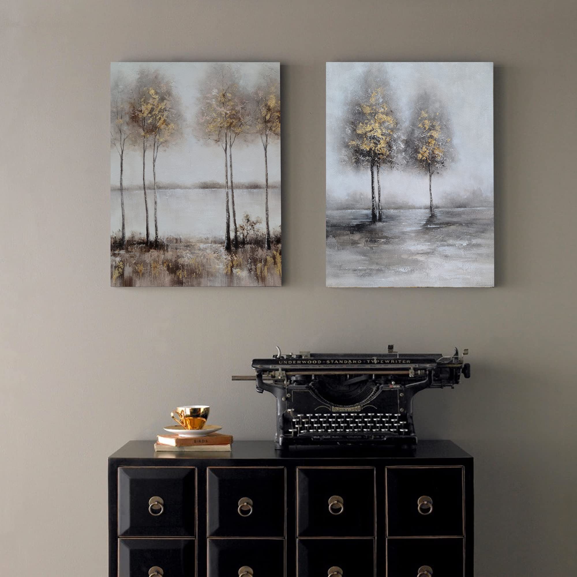 Modern Abstract Tree Wall Art - Grey & White Canvas Painting Prints for Home Decor | Perfect for Kitchen, Living Room & Dining Room | Handmade Artwork for Stylish Interior Design