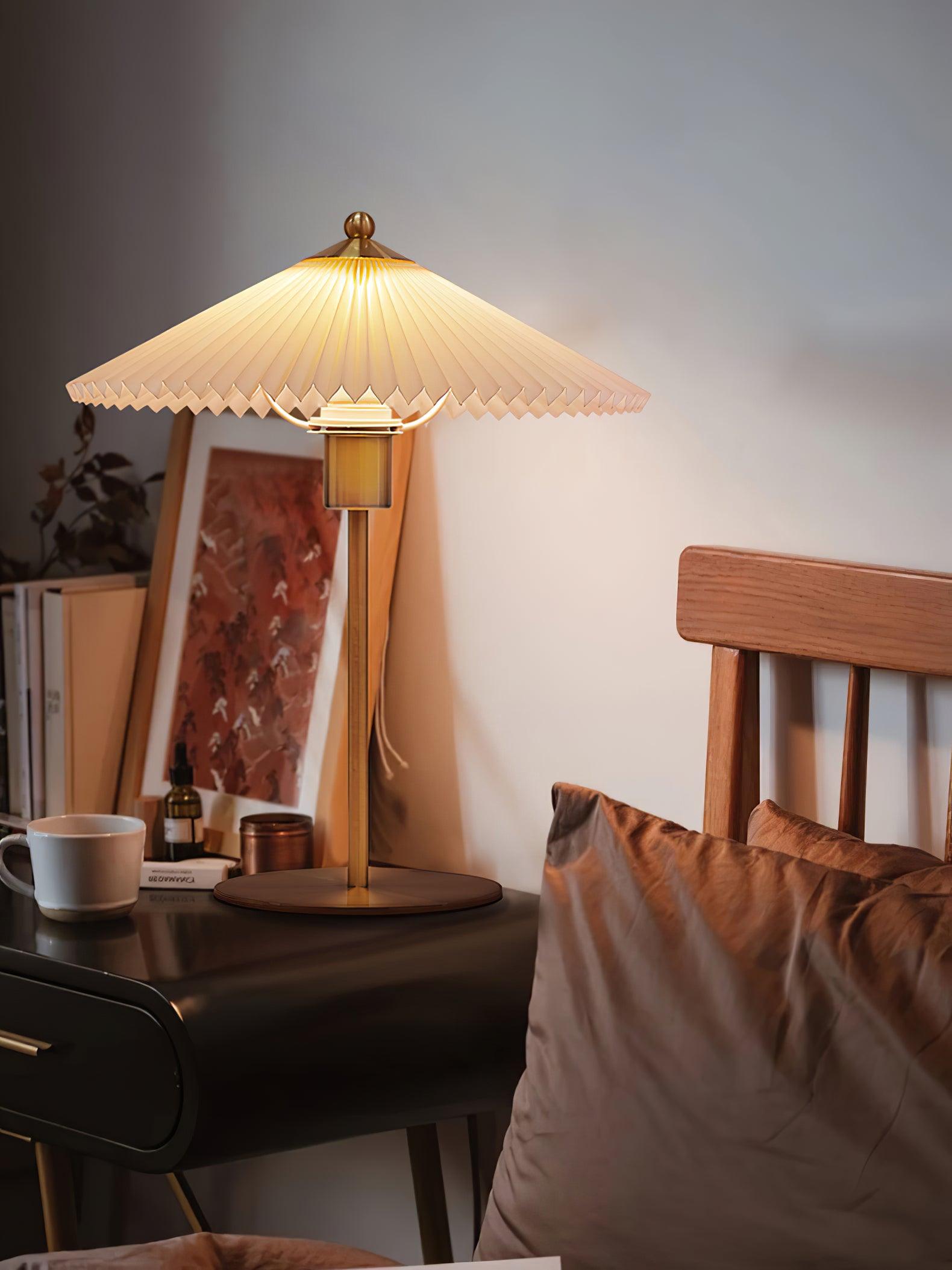Perla Pleated Table Lamp - Modern Fabric Shade Bedside Light for Bedroom, Living Room & Office - Soft Ambient Lighting for Home Decor