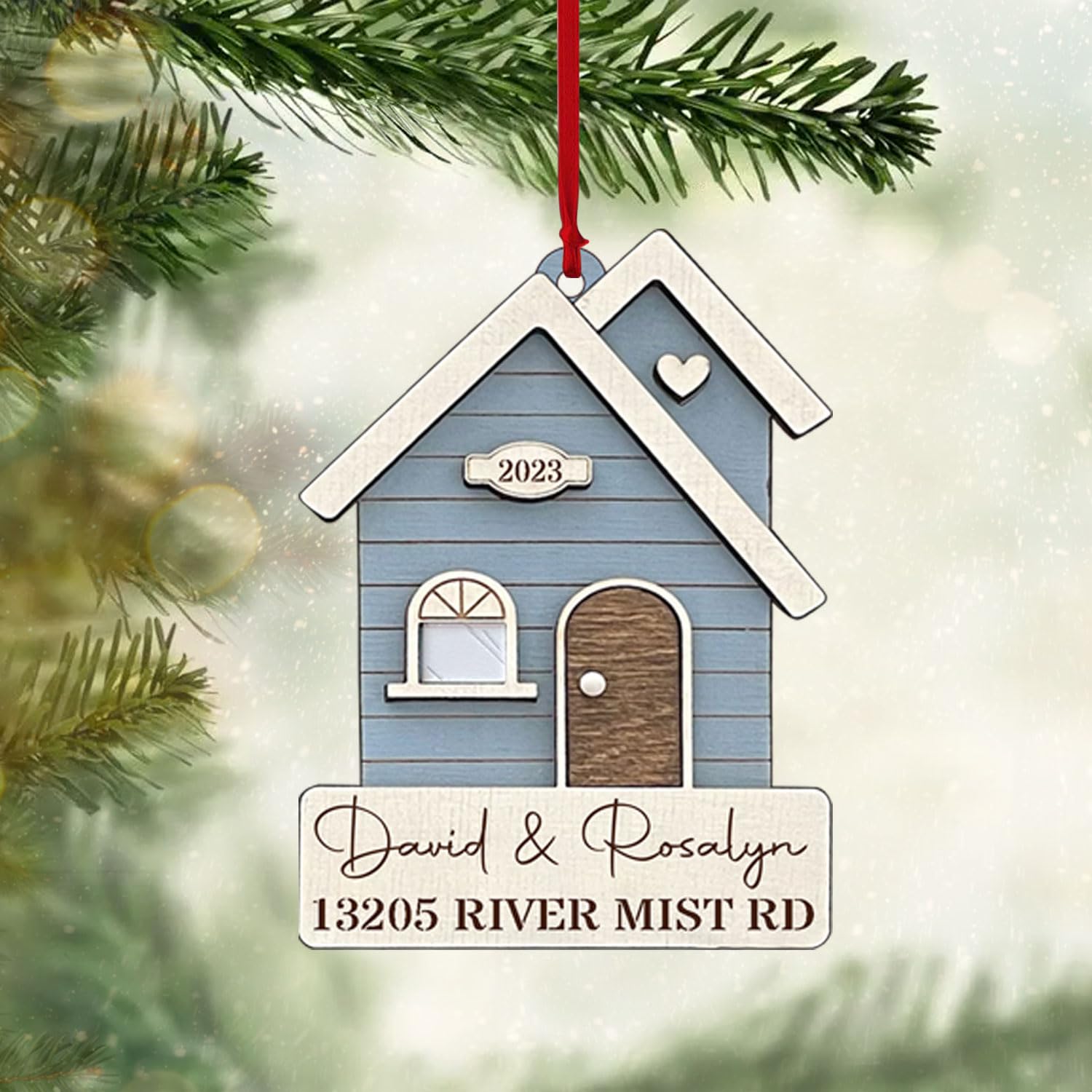 Personalized House Ornament - Custom First Christmas in Our New Home Gift for Couples & Families - Engraved House Name & Address Keepsake - Perfect for Housewarming & Holiday Decor