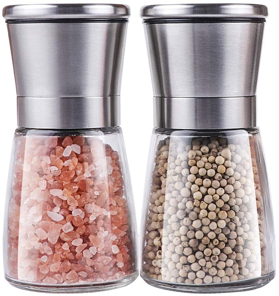 Premium Stainless Steel Salt and Pepper Grinder Set of 2 - Adjustable Coarseness, Refillable Mills for Sea Salt & Black Peppercorn - Perfect for Kitchen, Dining Table & Gourmet Cooking