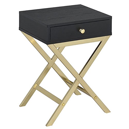 Acme Coleen 1-Drawer Metal Tube End Table - Black & Brass Nightstand for Bedroom, Living Room & Office - Modern Side Table with Storage