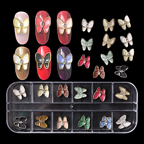 WOKOTO 12pcs 3D Crystal Butterfly Nail Charms - DIY Nail Art Decorations for Manicure, Acrylic Nails & Gel Polish | Perfect for Wedding, Party & Special Occasion Nail Designs