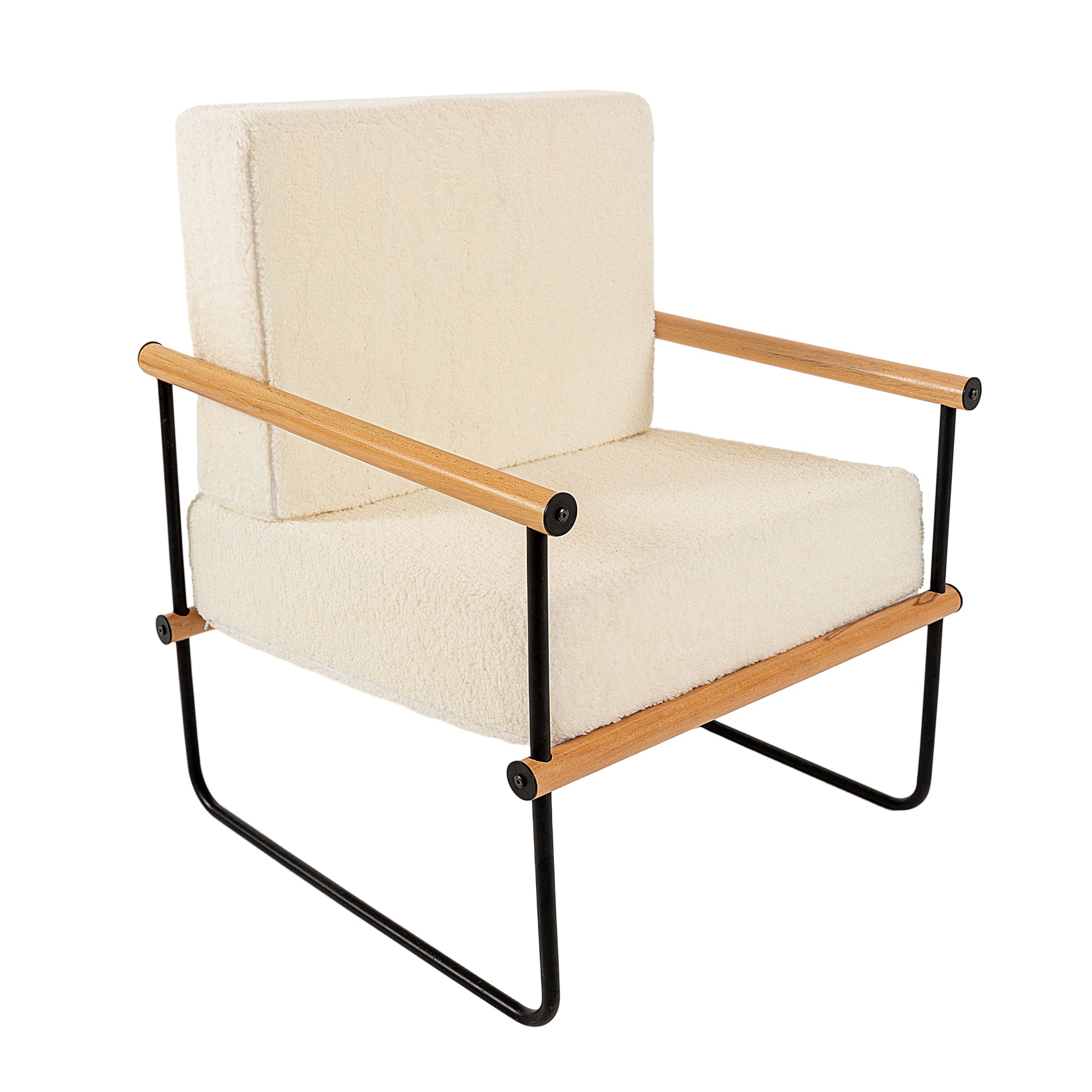 MAXYOYO White Framed Upholstered Armchair - Modern Metal & Wood Accent Chair with Thick Cushioning | Perfect for Living Room, Bedroom, or Office Decor