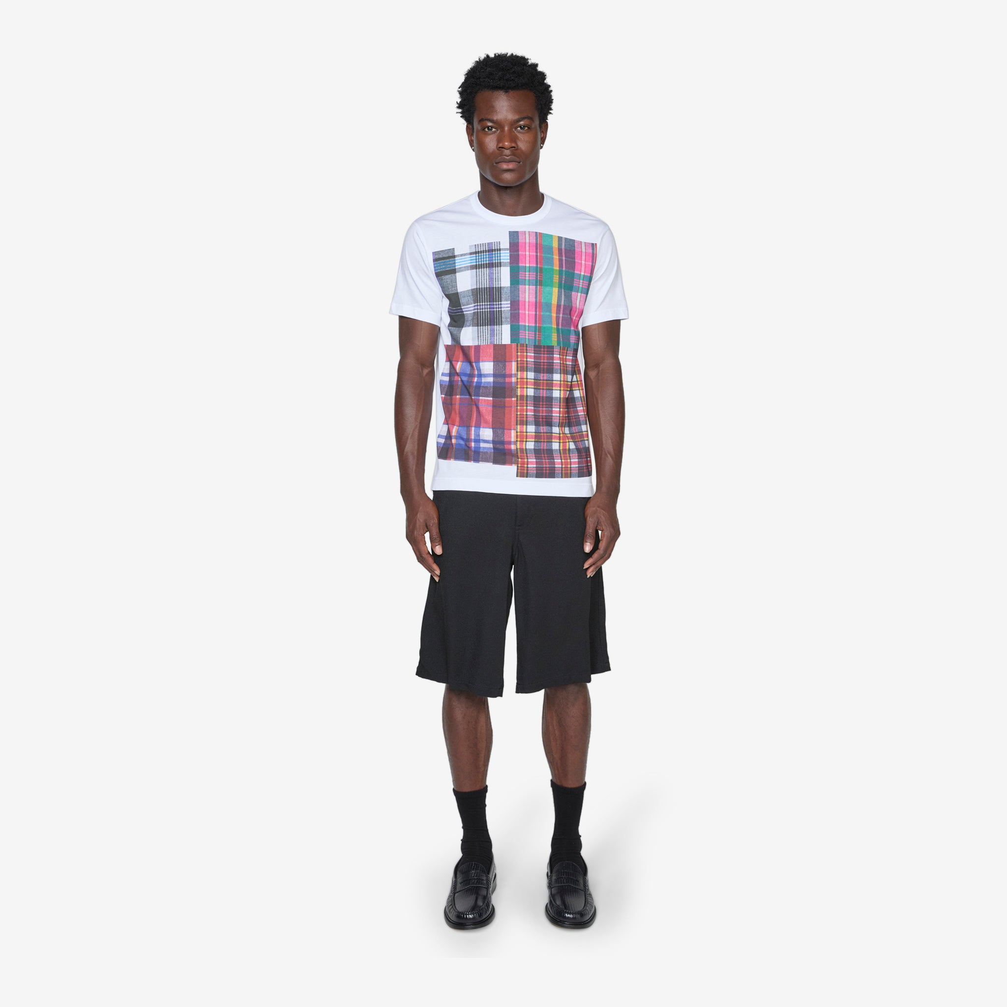 Stylish Tartan Print White T-Shirt for Men & Women | Comfortable Cotton Casual Tee | Perfect for Everyday Wear, Outfits & Layering