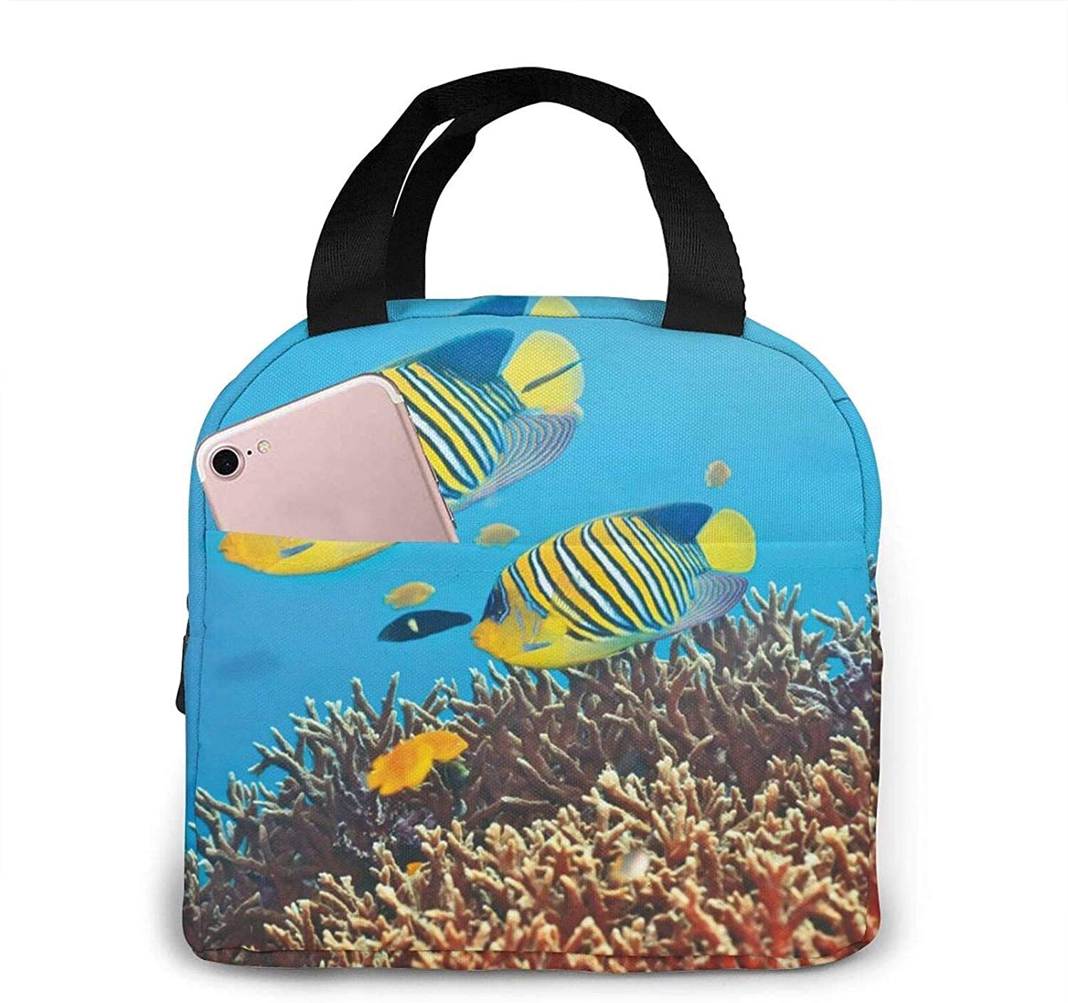 Insulated Lunch Bag with Front Pocket - Reusable, Leakproof & Portable Tote for Work, School, Picnic or Travel | Marine Life Design | Keep Food Fresh for Hours