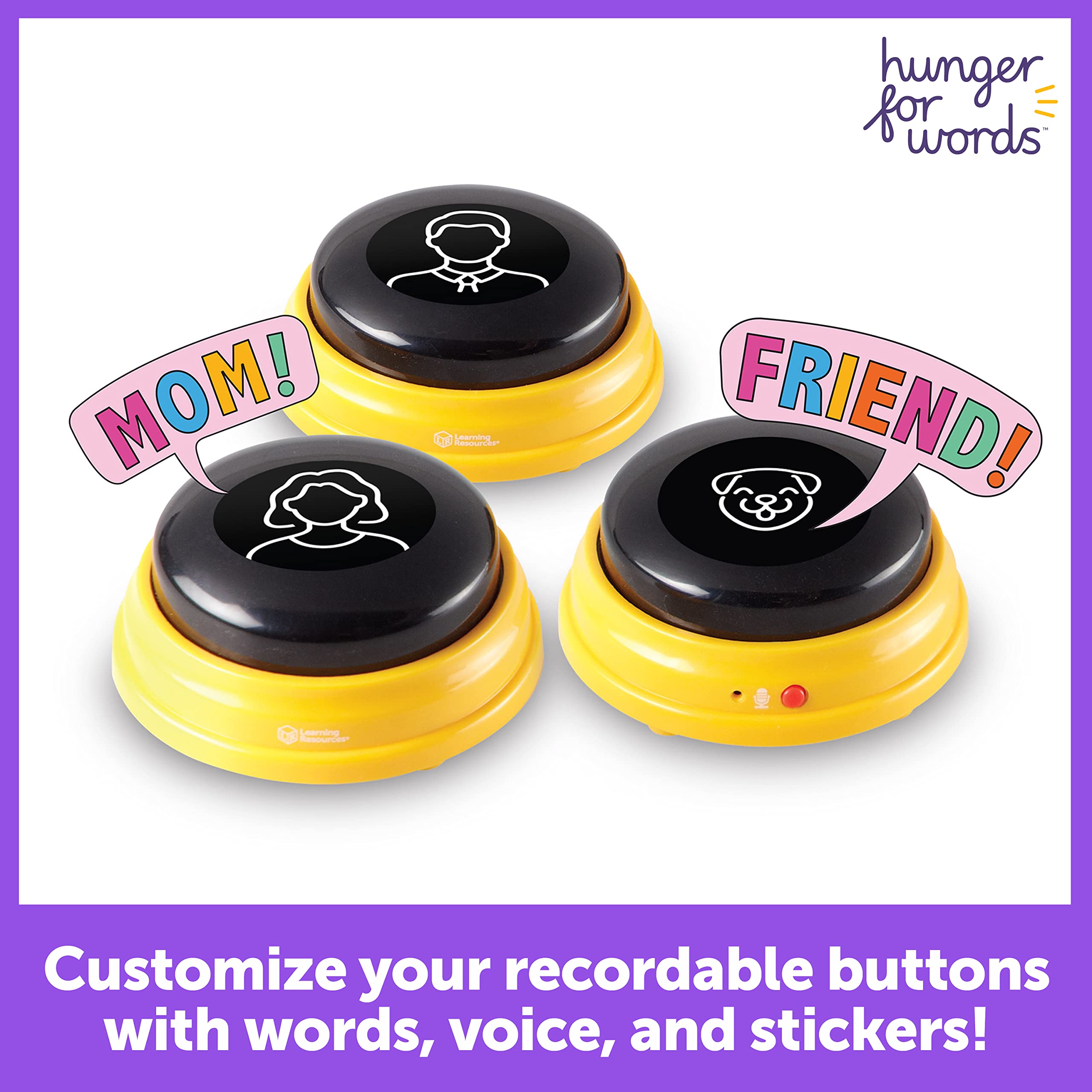 Hunger For Words Talking Pet Buttons - 3 Piece Set of Recordable Speech Buttons for Dog Training & Communication | Teach Your Dog to Talk | Perfect for Interactive Play, Obedience Training & Bonding Activities